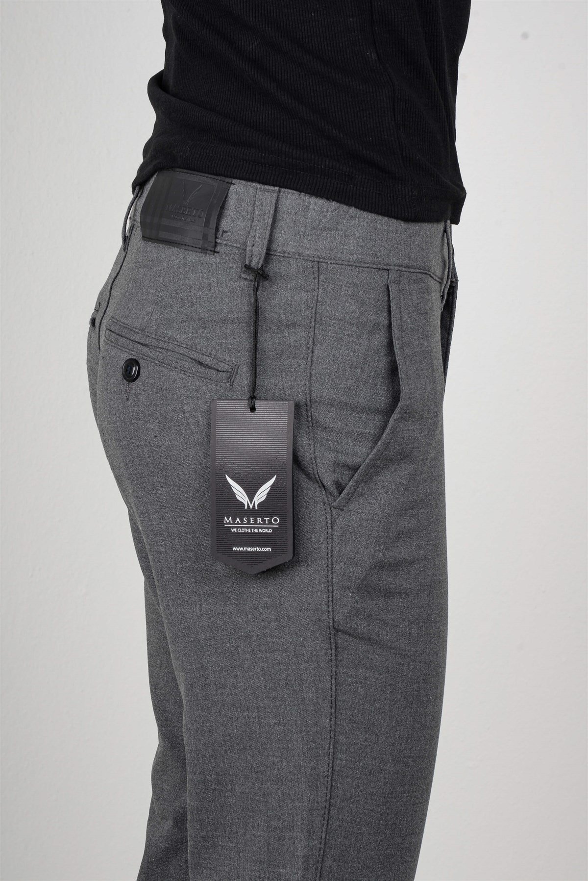 Maserto Koyu Gri Kumaş Pantolon Düz Desenli
