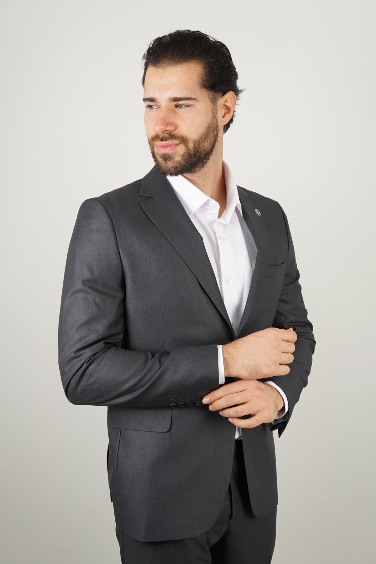 Maserto Koyu Gri Takım Elbise Kendinden Desenli