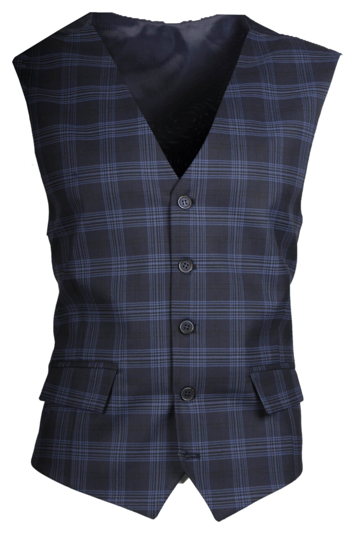 Maserto Lacivert Slim Fit Yelek Çizgili Desenli