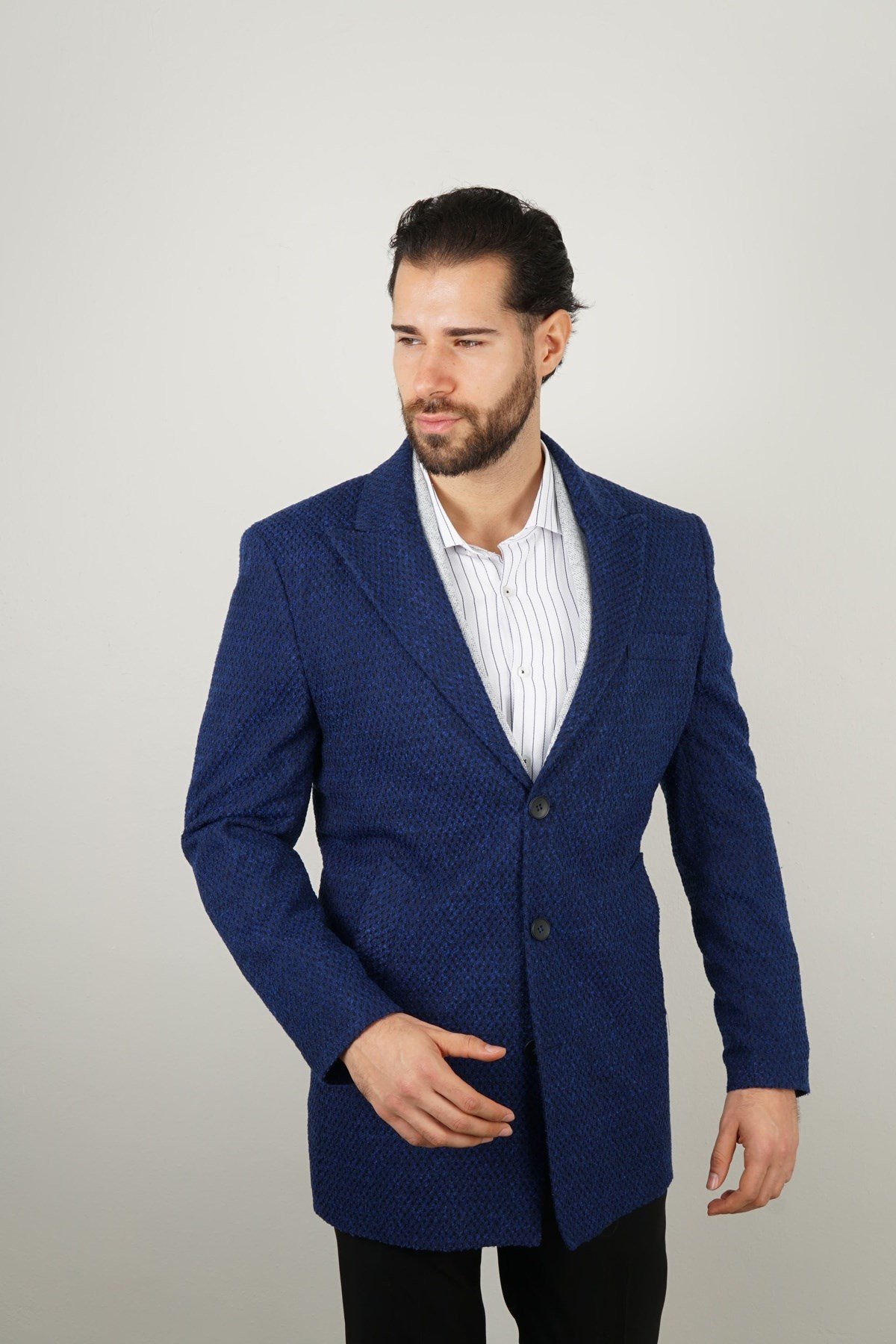 Maserto Mavi Kaban Kendinden Desenli