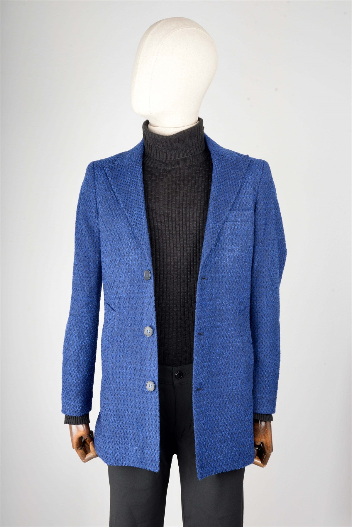 Maserto Mavi Kaban Kendinden Desenli