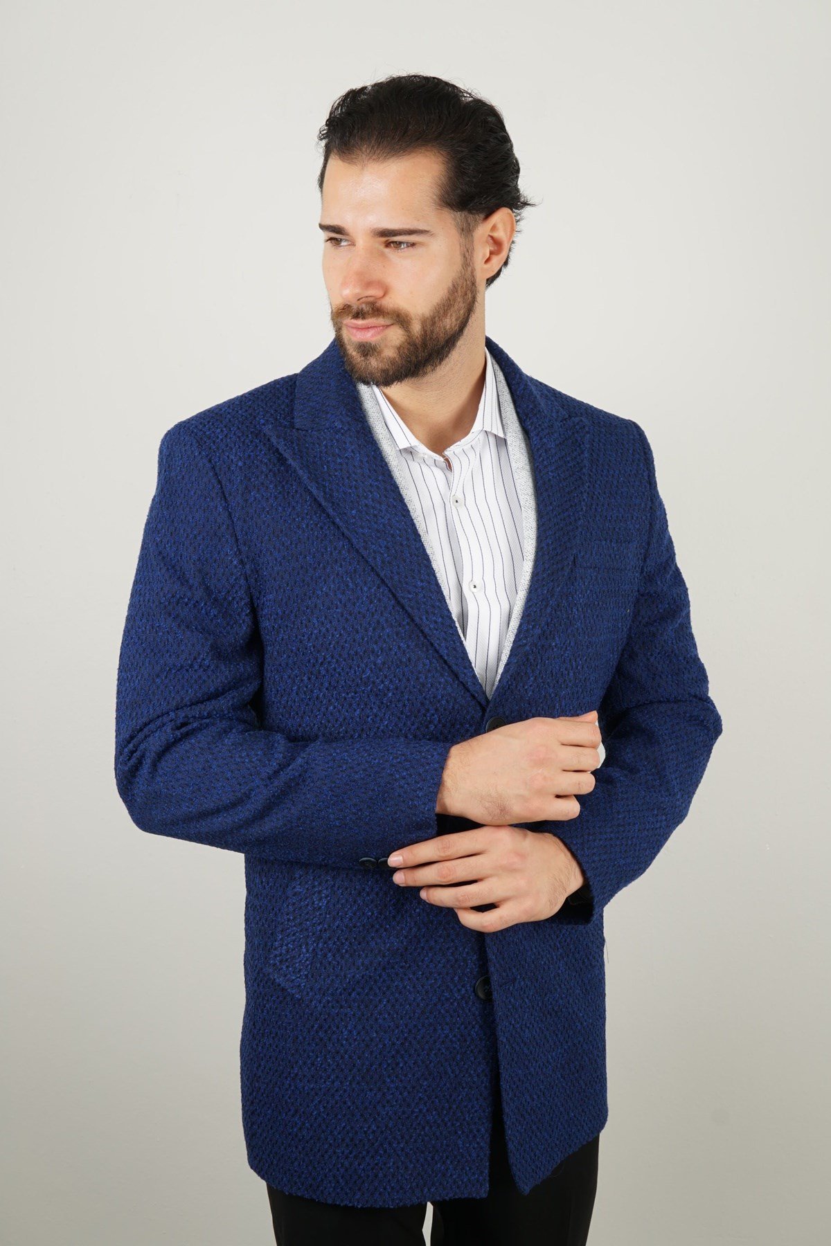 Maserto Mavi Kaban Kendinden Desenli