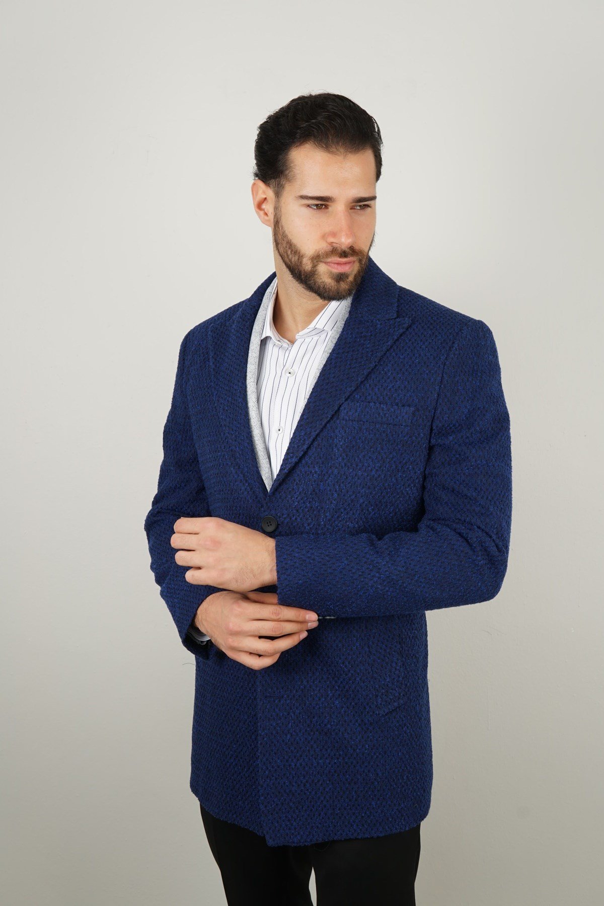 Maserto Mavi Kaban Kendinden Desenli