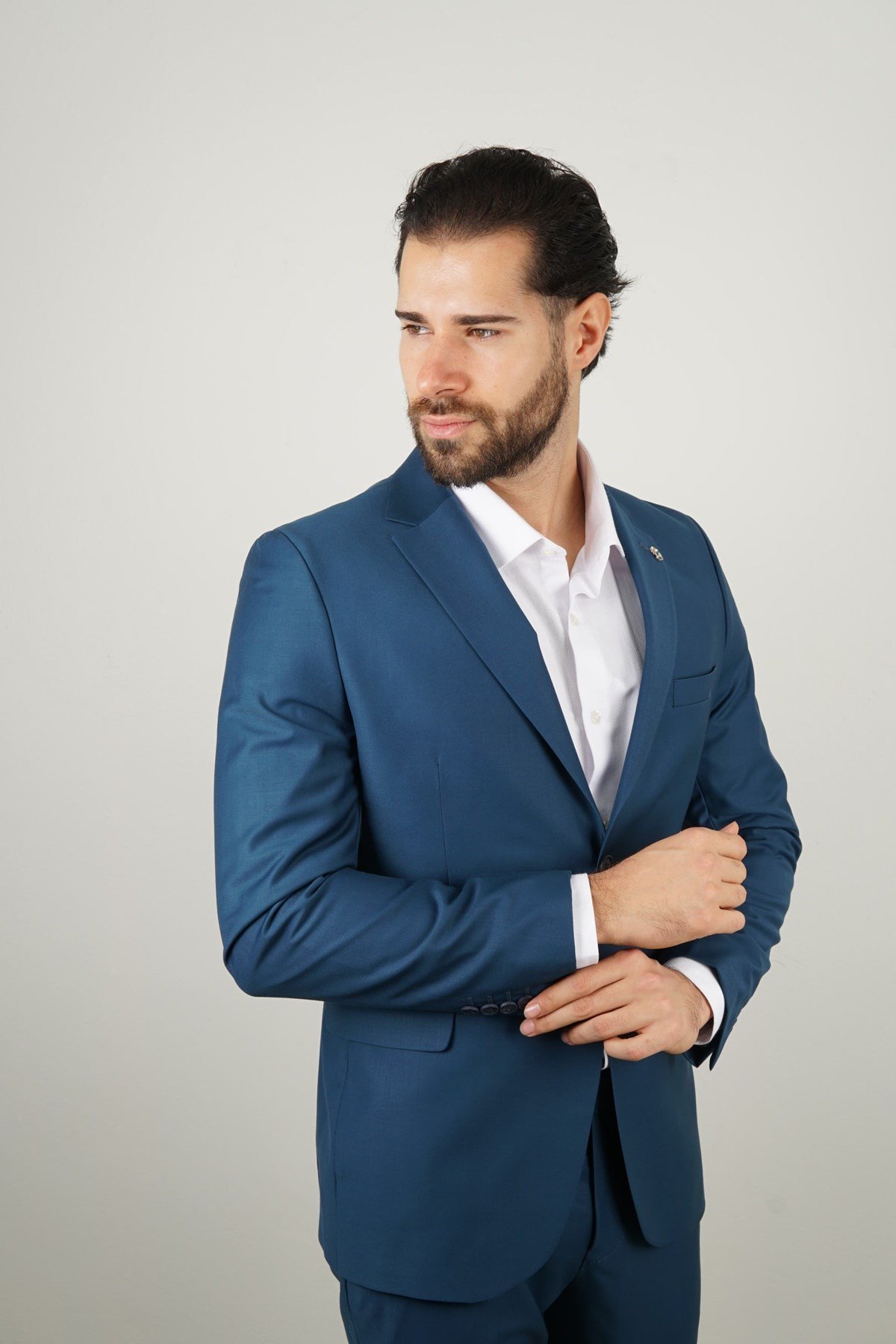 Maserto Mavi Takım Elbise Düz Desenli