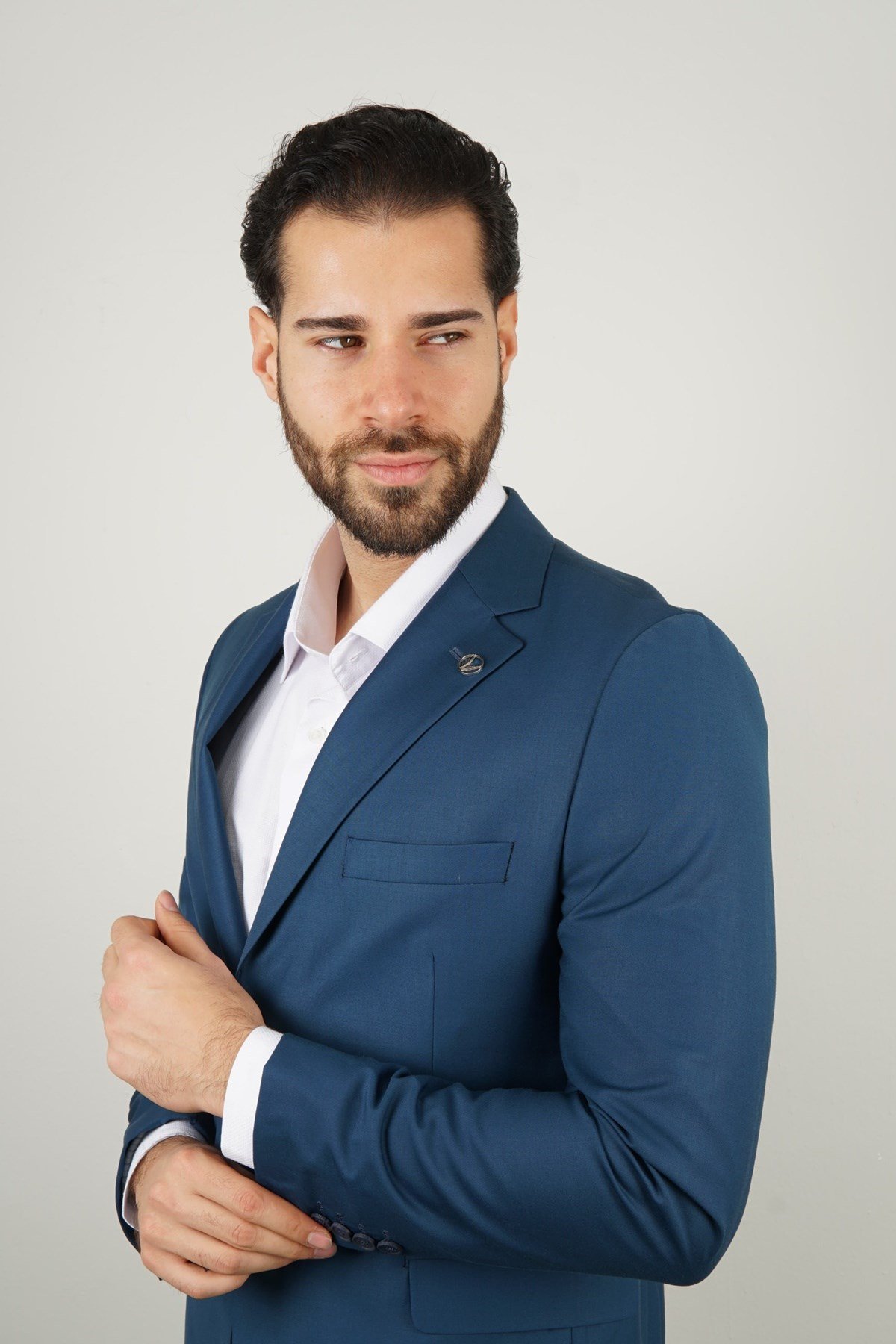 Maserto Mavi Takım Elbise Düz Desenli