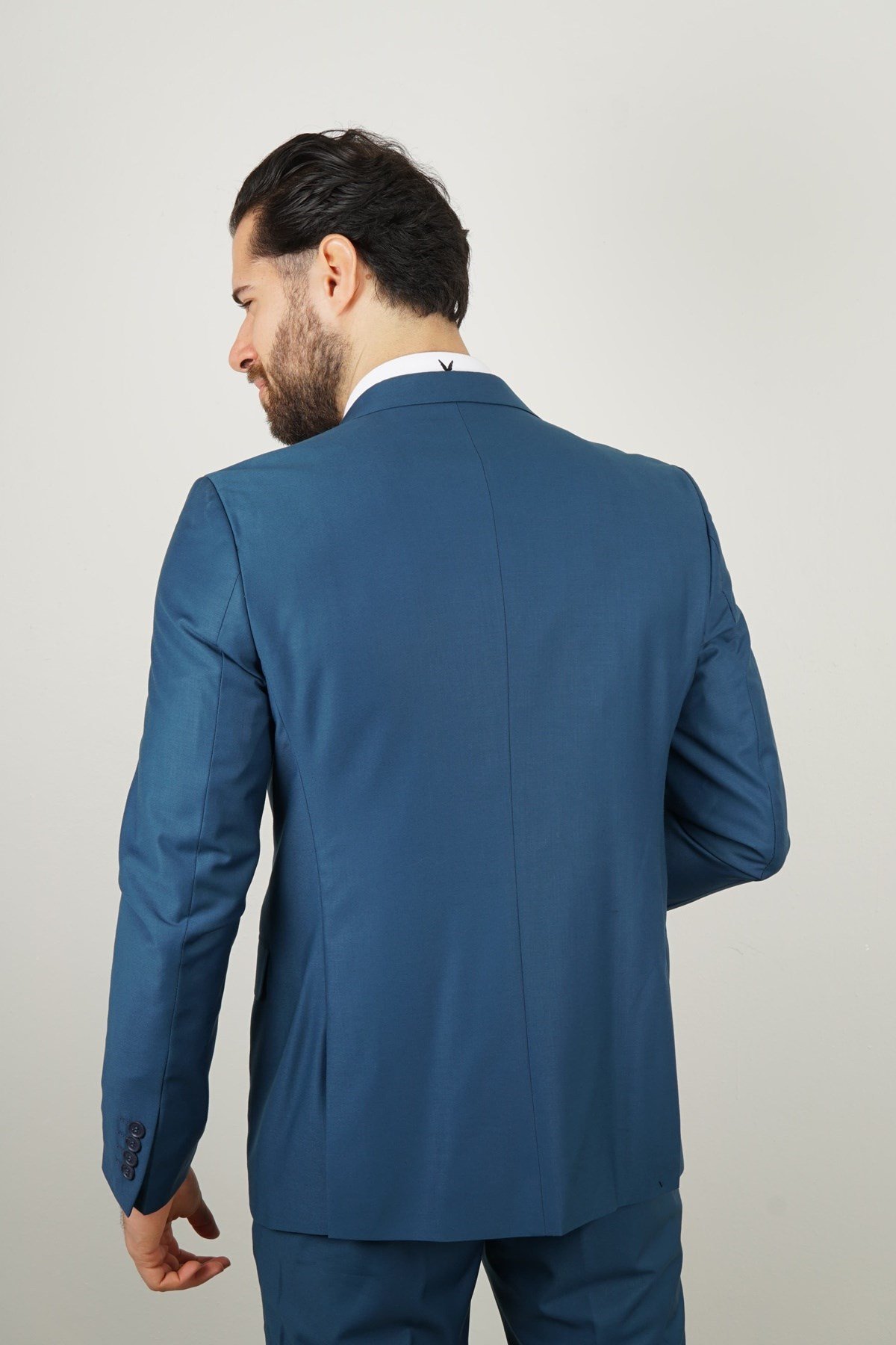 Maserto Mavi Takım Elbise Düz Desenli