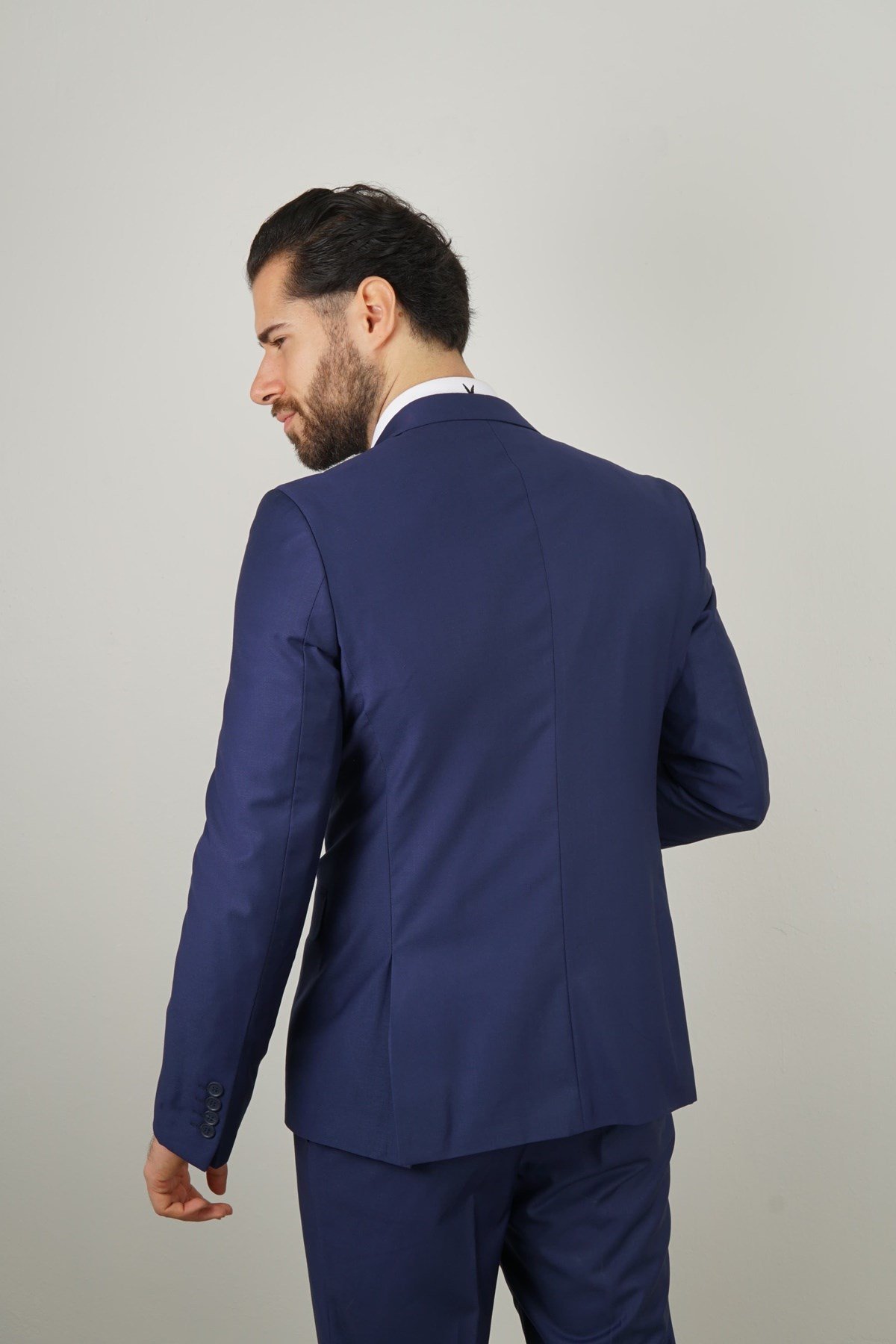 Maserto Mavi Takım Elbise Düz Desenli