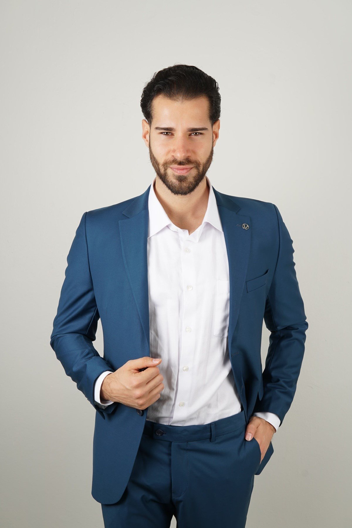 Maserto Mavi Takım Elbise Düz Desenli