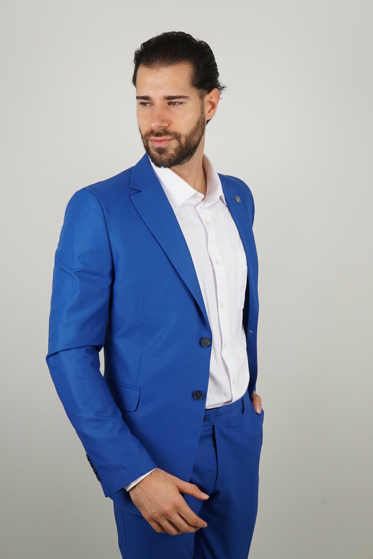 Maserto Mavi Takım Elbise Düz Desenli