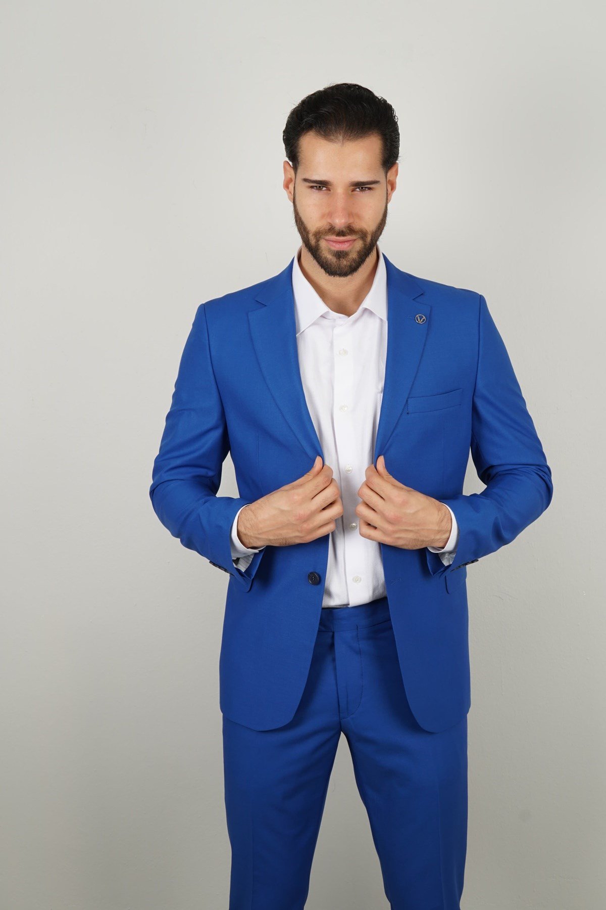 Maserto Mavi Takım Elbise Düz Desenli