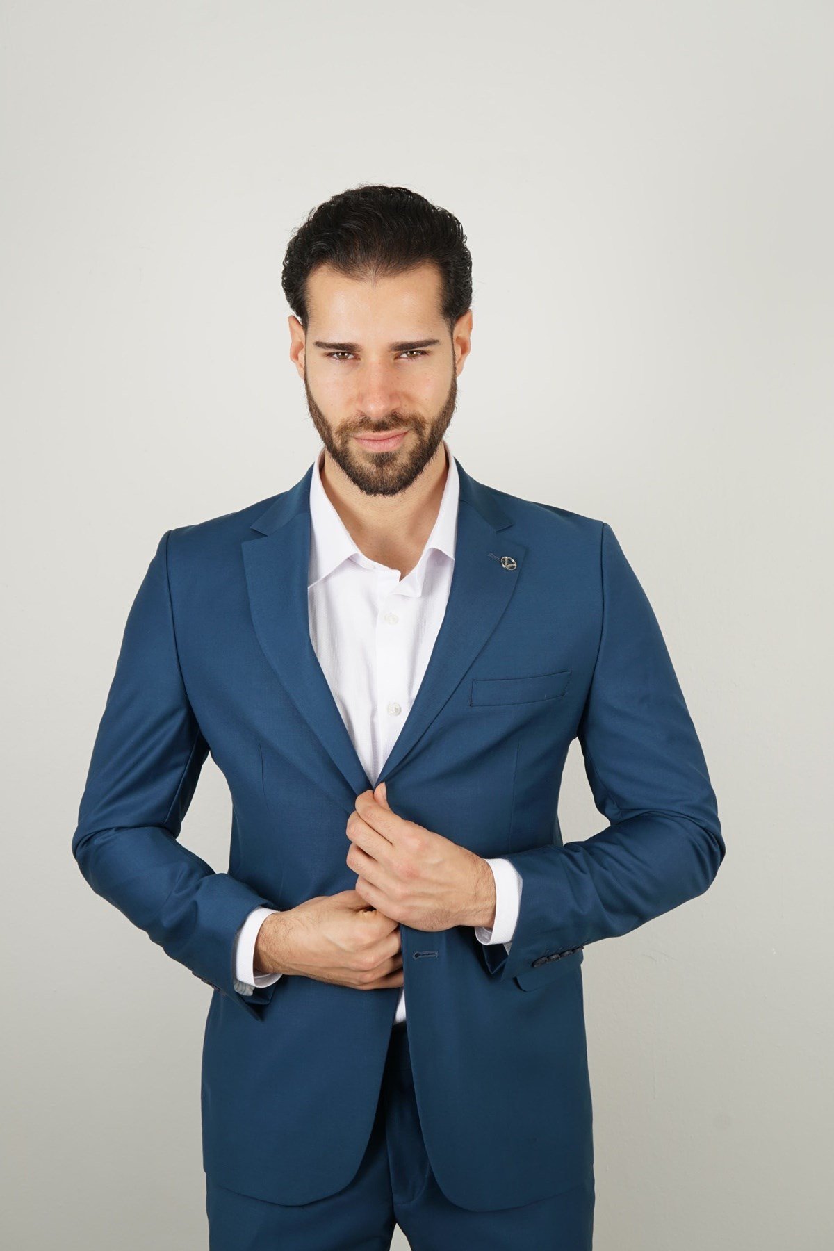 Maserto Mavi Takım Elbise Düz Desenli