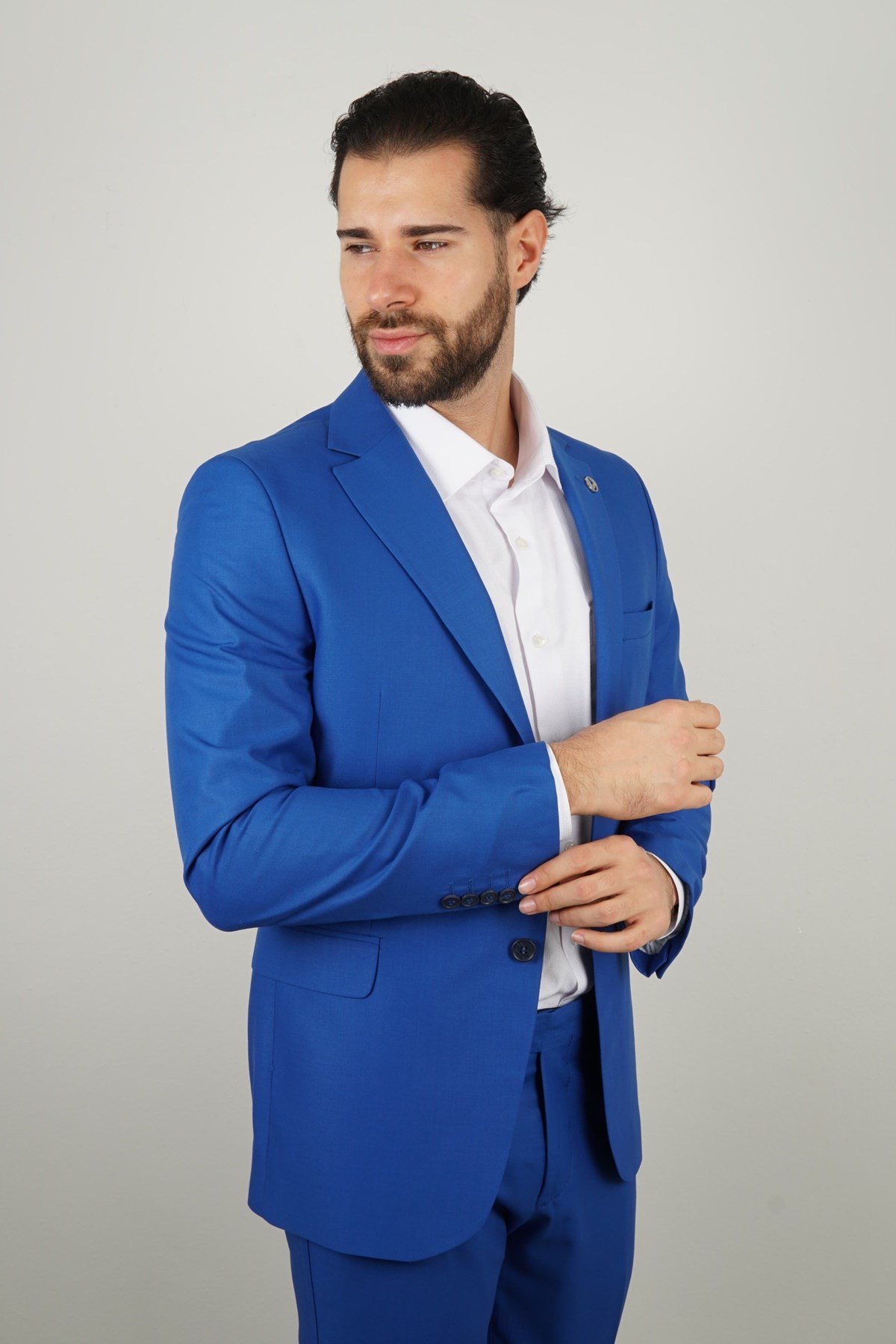 Maserto Mavi Takım Elbise Düz Desenli