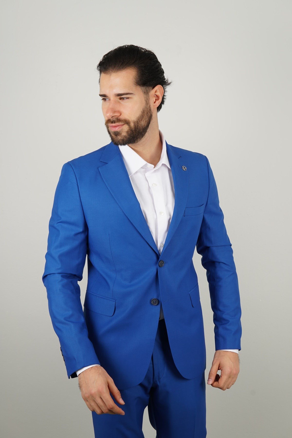 Maserto Mavi Takım Elbise Düz Desenli