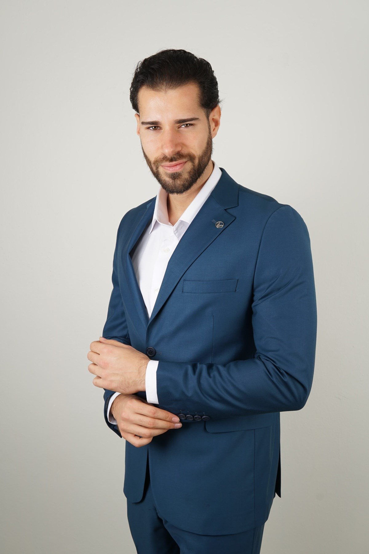 Maserto Mavi Takım Elbise Düz Desenli