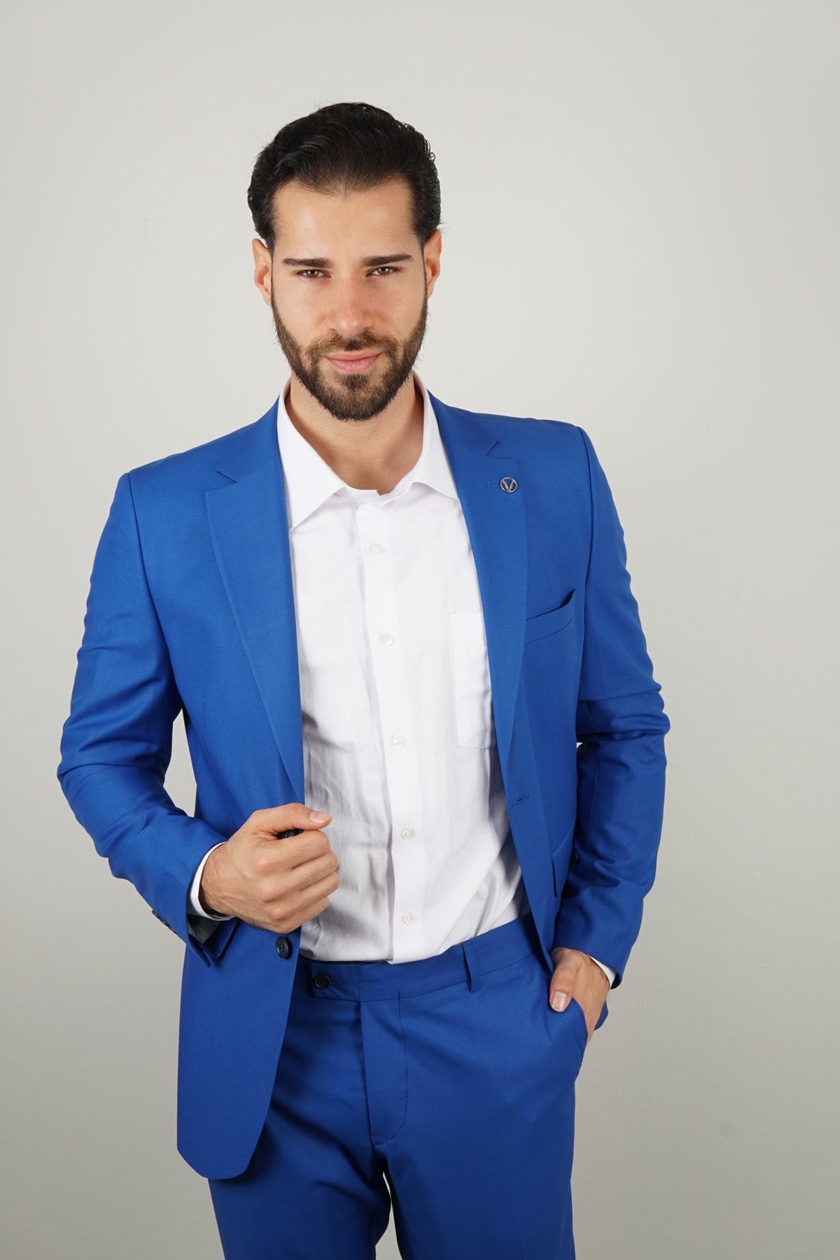 Maserto Mavi Takım Elbise Düz Desenli