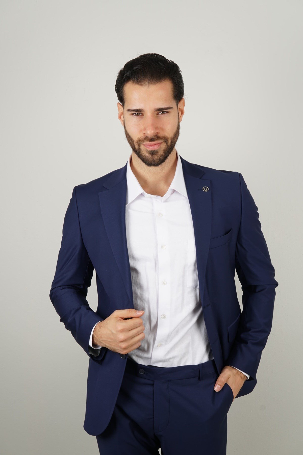 Maserto Mavi Takım Elbise Düz Desenli