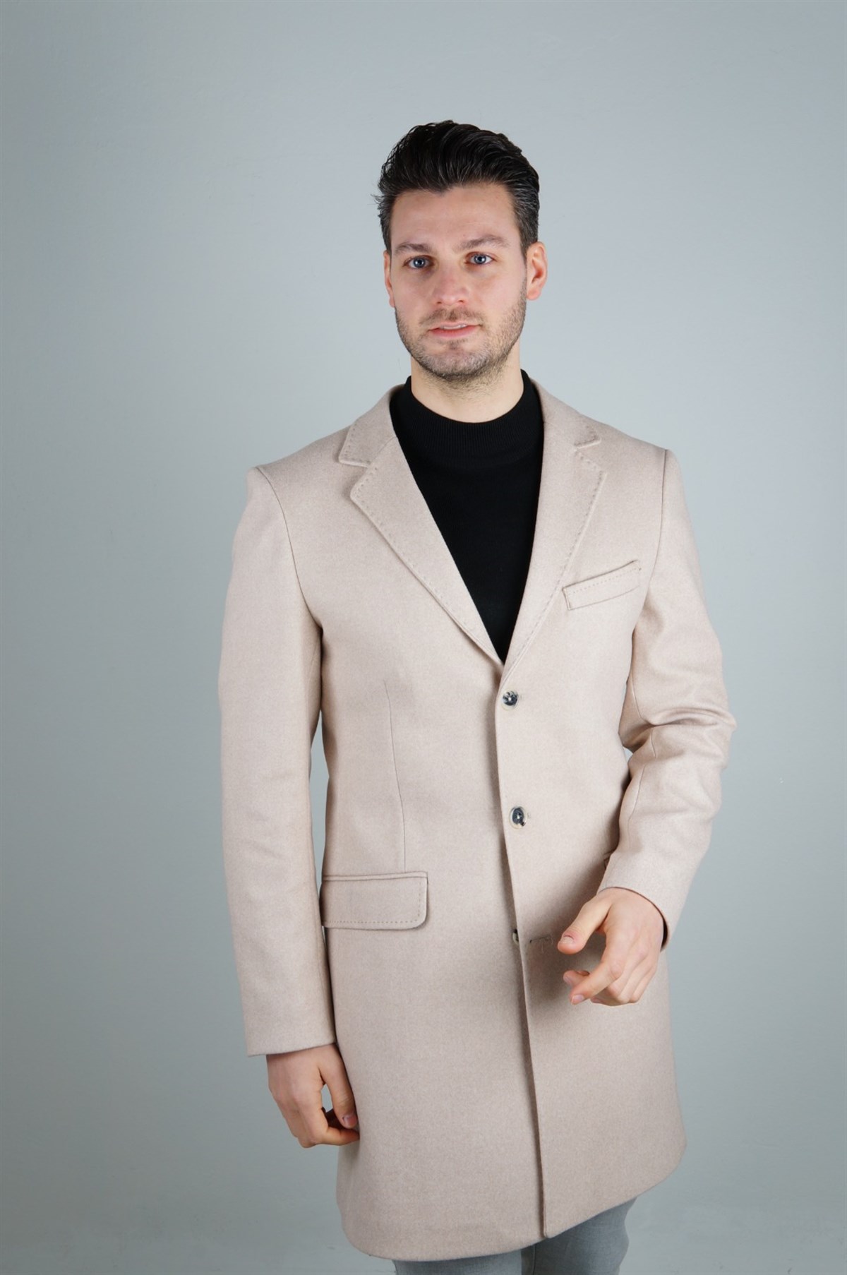 Maserto Mono Yaka Krem Kaban Düz Desenli