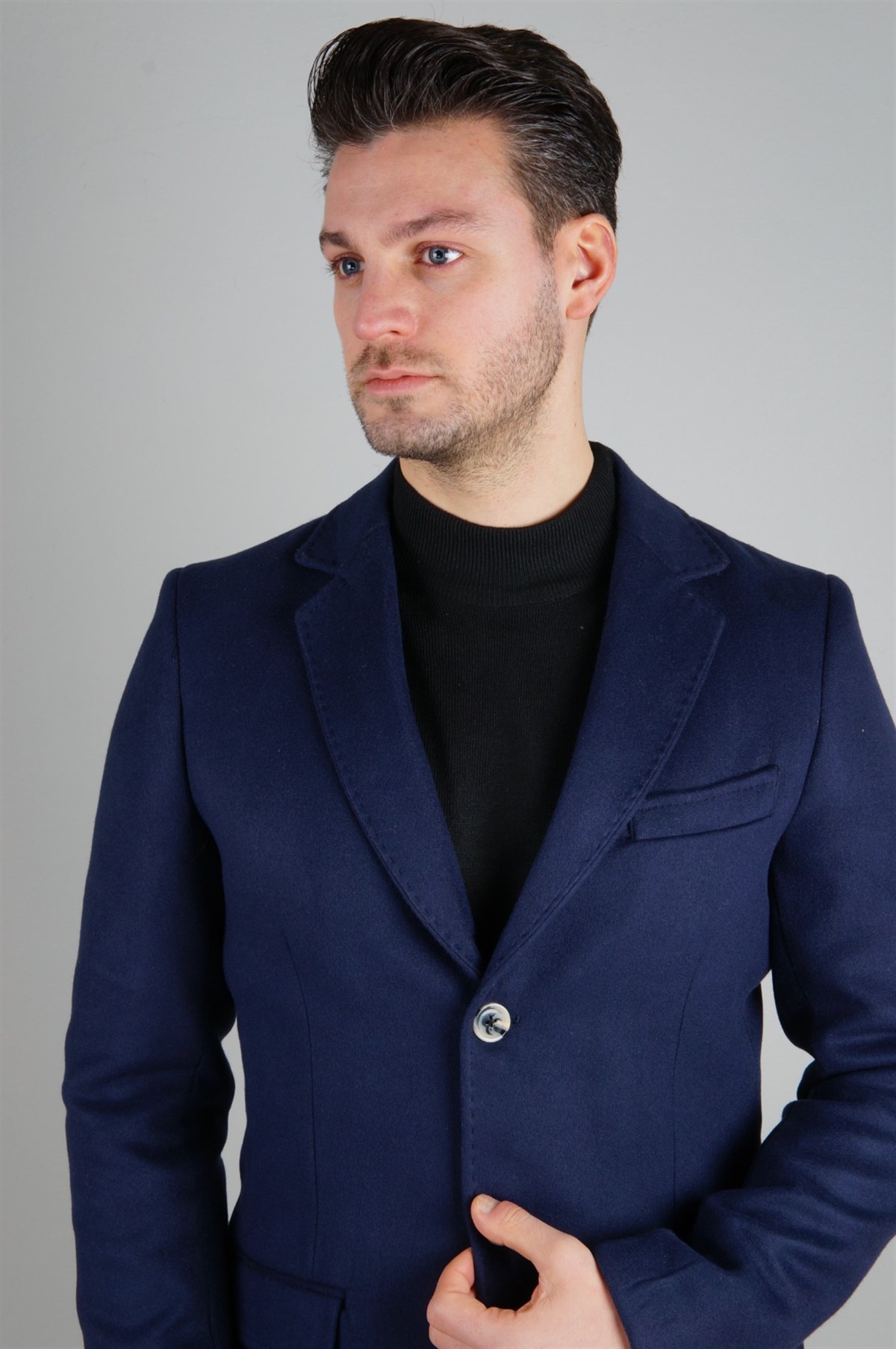 Maserto Mono Yaka Lacivert Kaban Düz Desenli