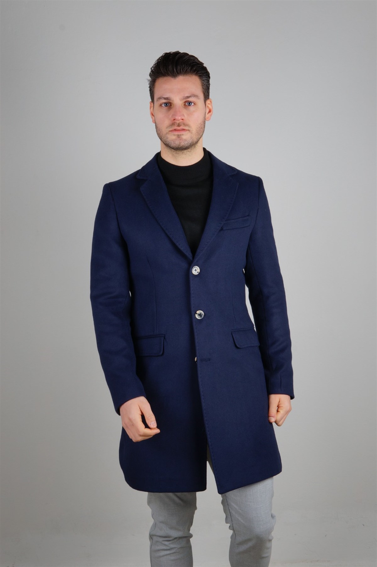 Maserto Mono Yaka Lacivert Kaban Düz Desenli