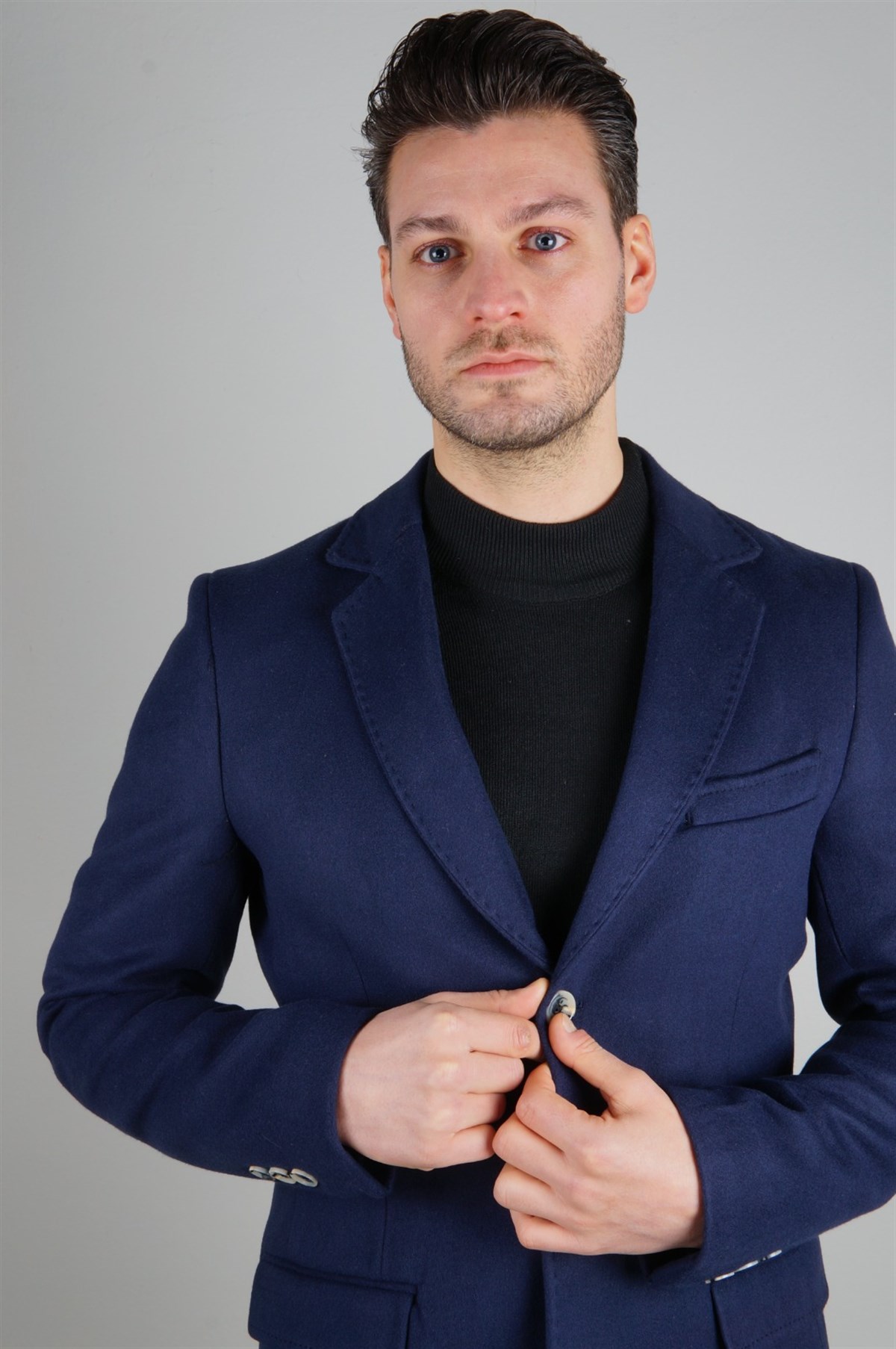 Maserto Mono Yaka Lacivert Kaban Düz Desenli