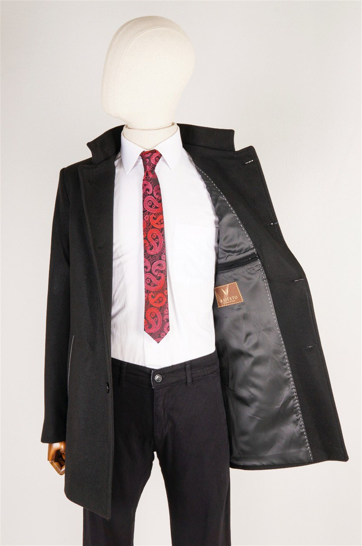 Maserto Regular Fit Siyah Kaban Düz Desenli