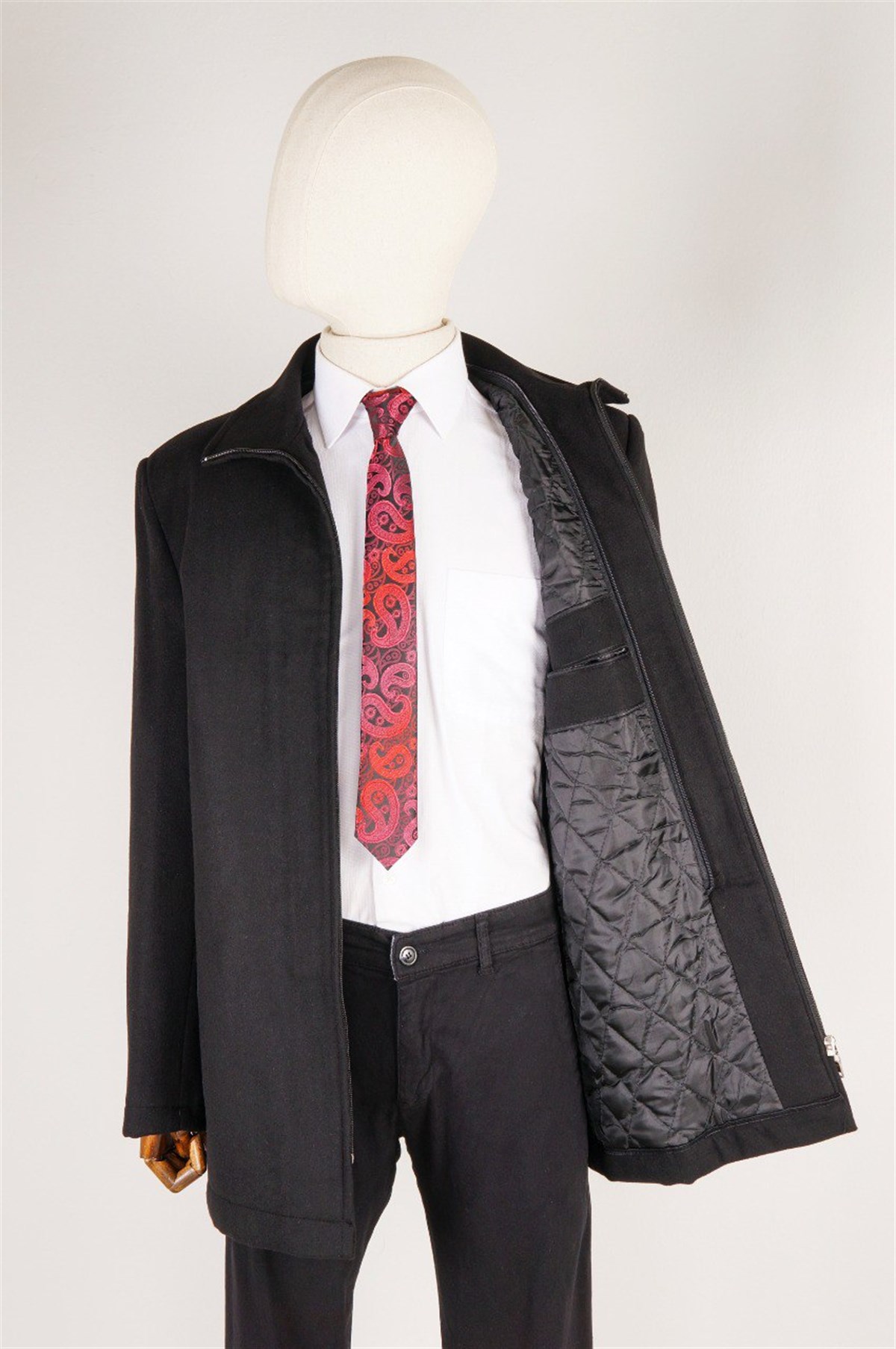 Maserto Regular Fit Siyah Kaban Düz Desenli