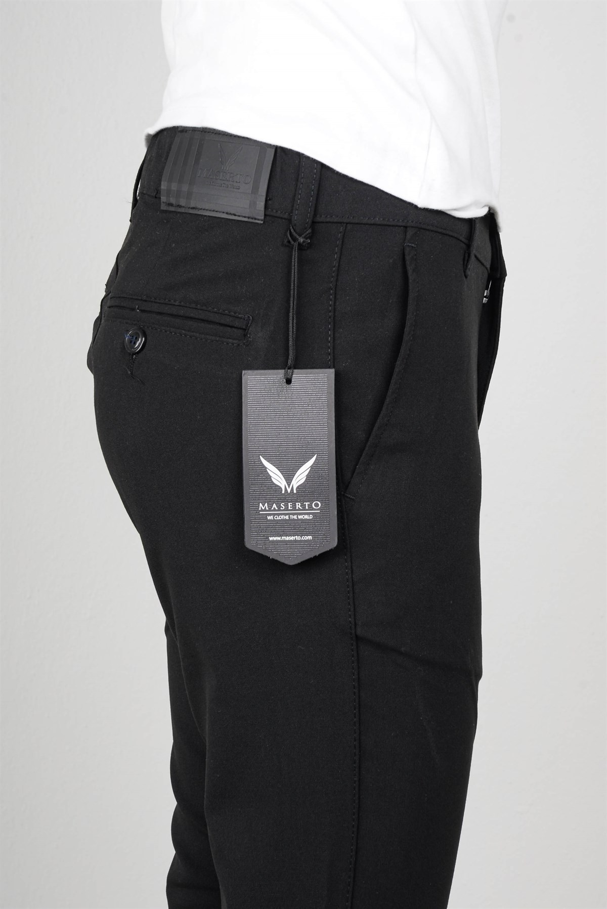 Maserto Siyah Kumaş Pantolon Düz Desenli