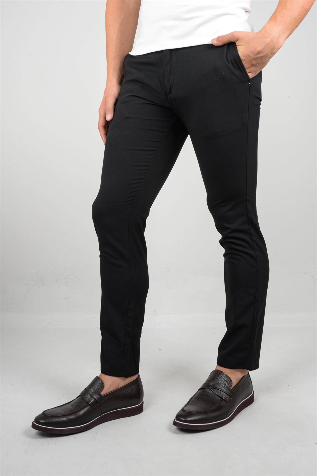 Maserto Siyah Skinny Fit Pantolon Düz Desenli