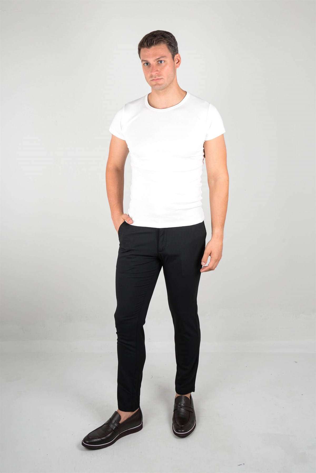Maserto Siyah Skinny Fit Pantolon Düz Desenli