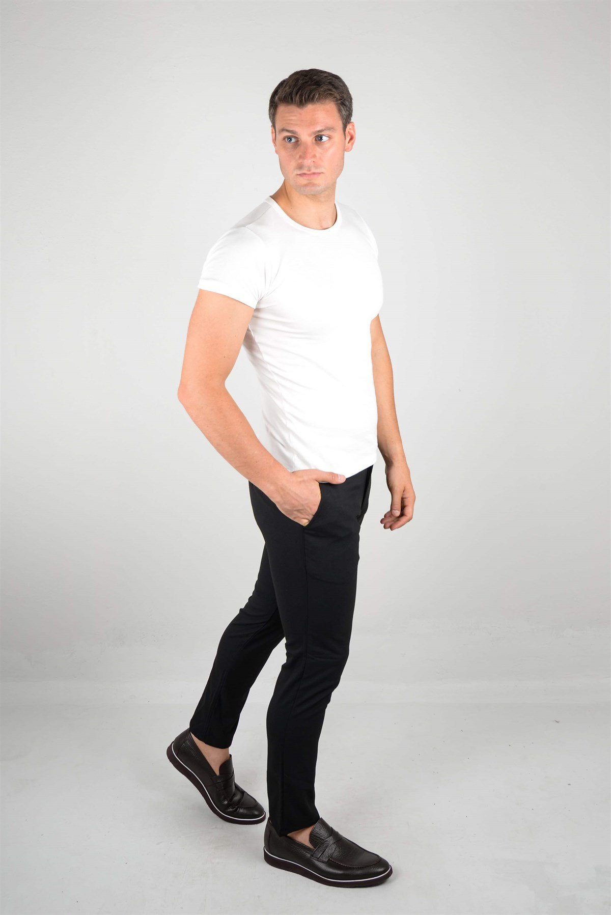 Maserto Siyah Skinny Fit Pantolon Düz Desenli