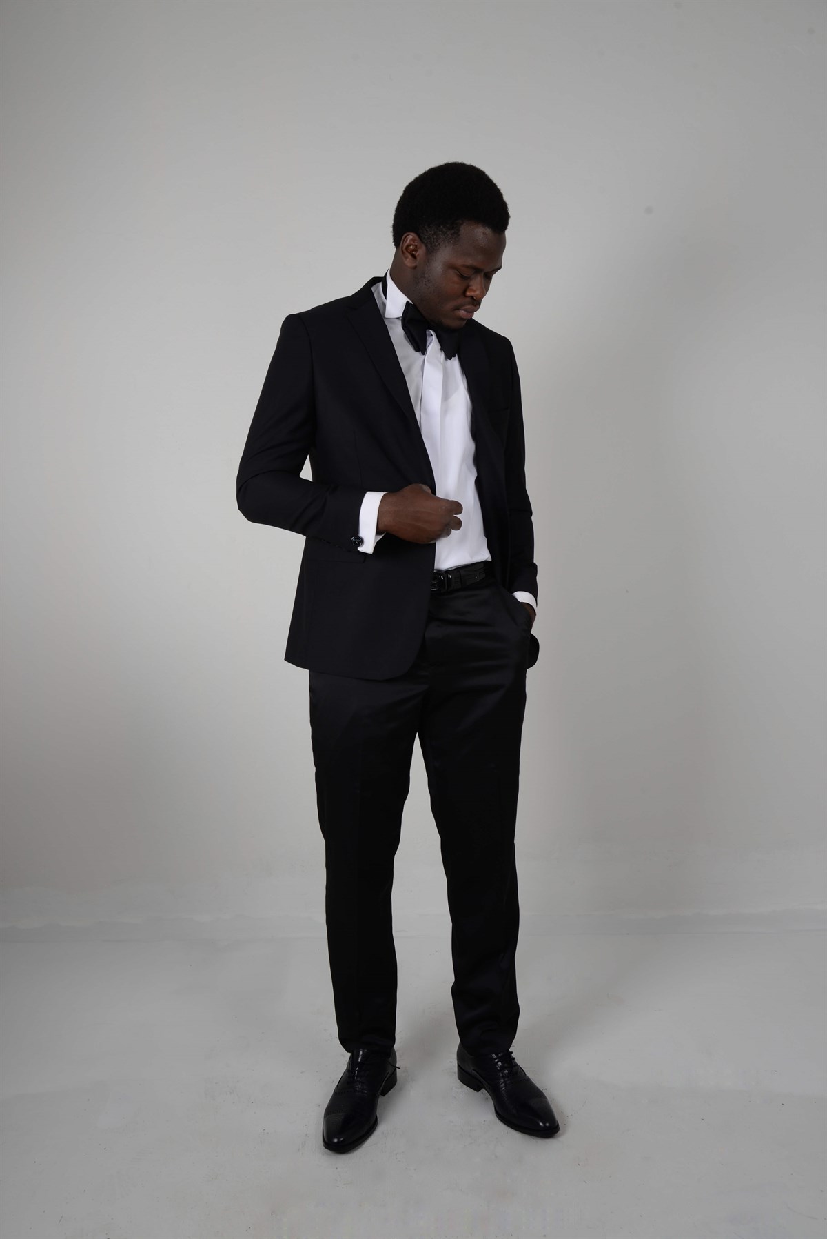 Maserto Siyah Slim Fit Smokin Düz Desenli