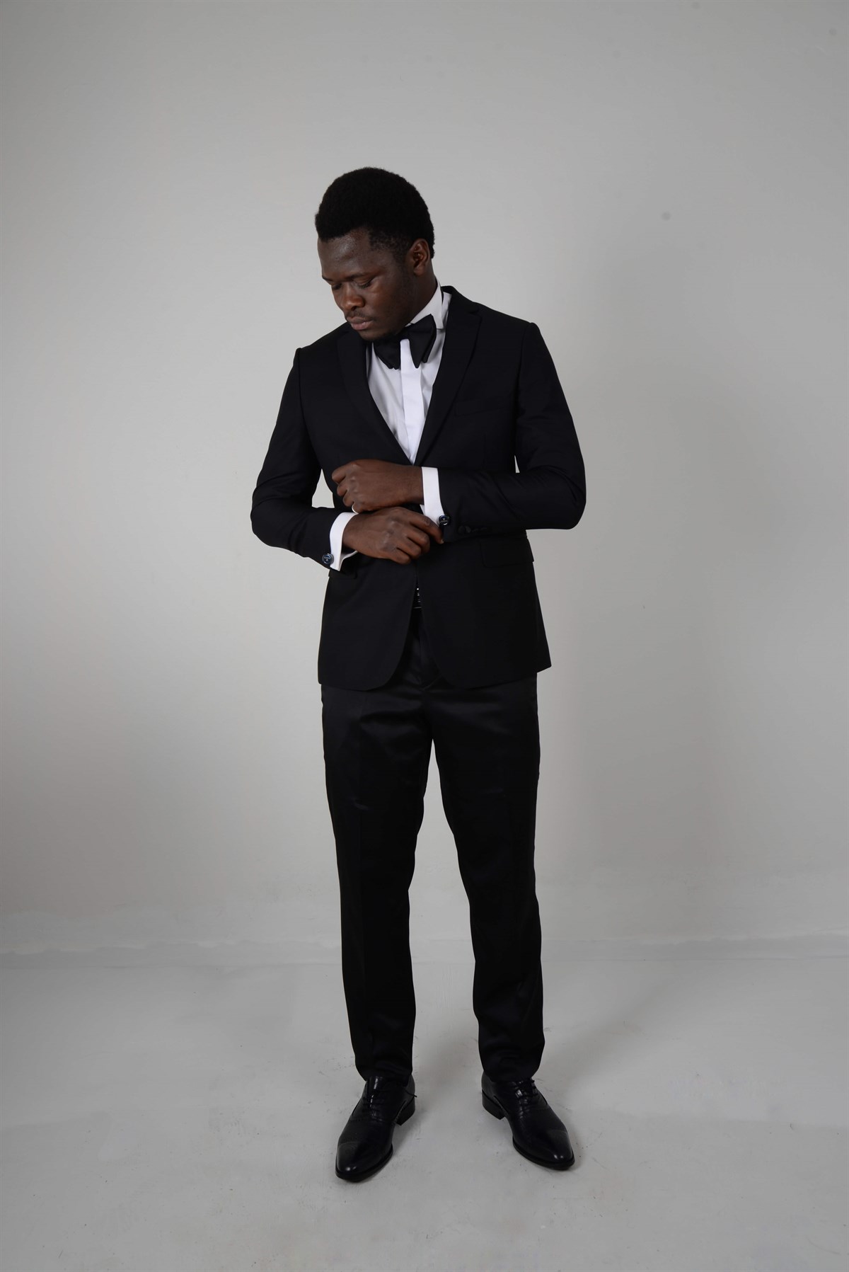 Maserto Siyah Slim Fit Smokin Düz Desenli