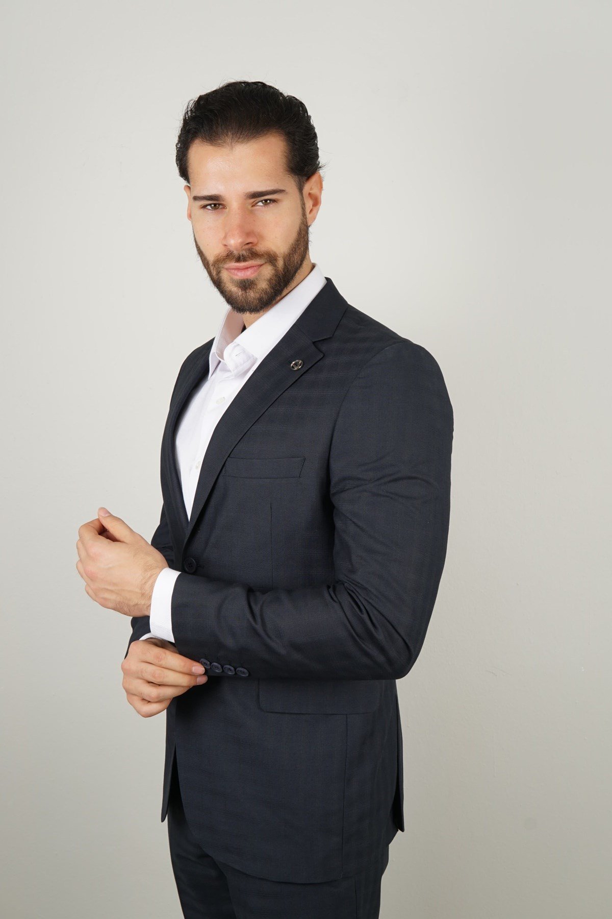 Maserto Siyah Takım Elbise Çizgi Desenli