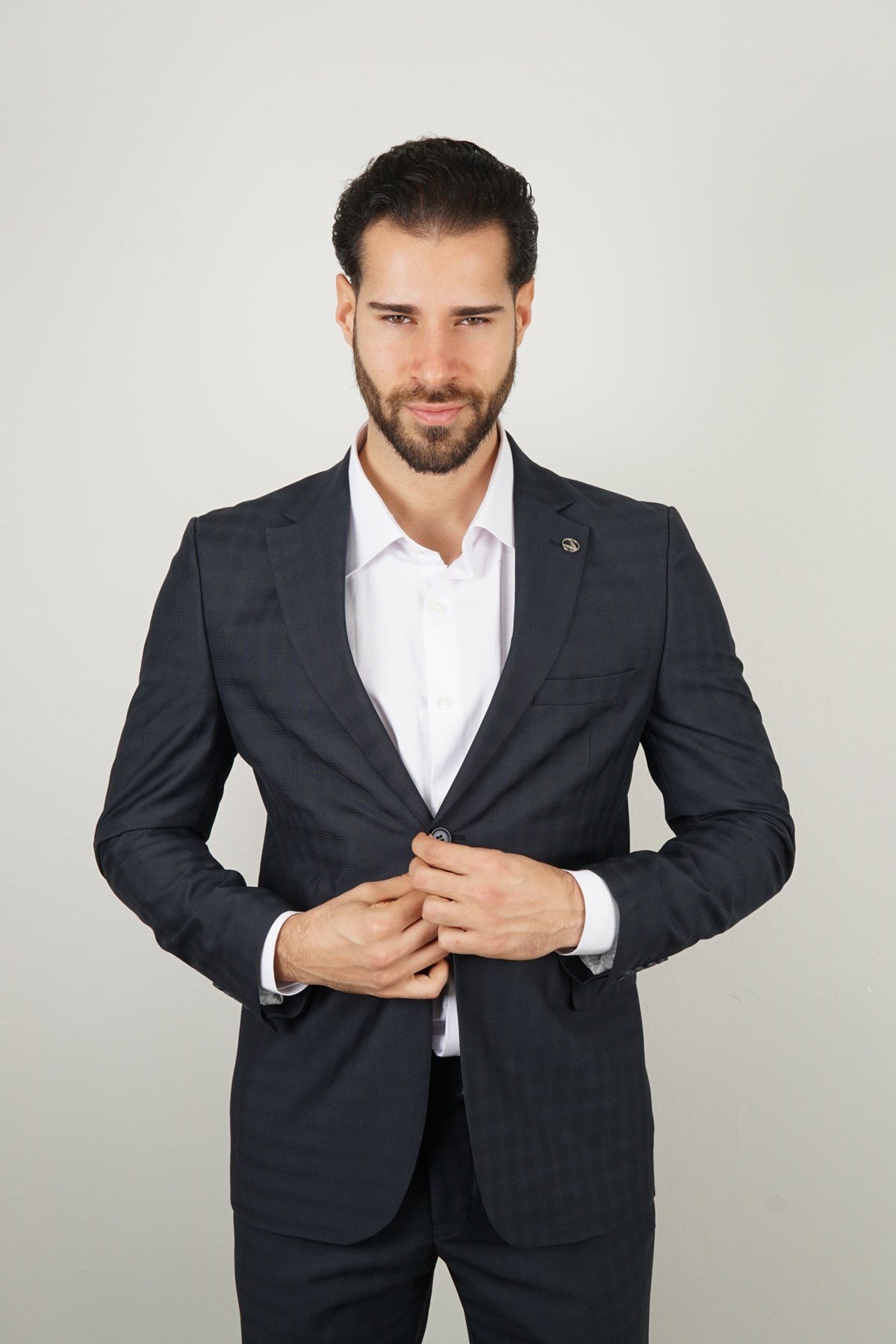 Maserto Siyah Takım Elbise Çizgi Desenli