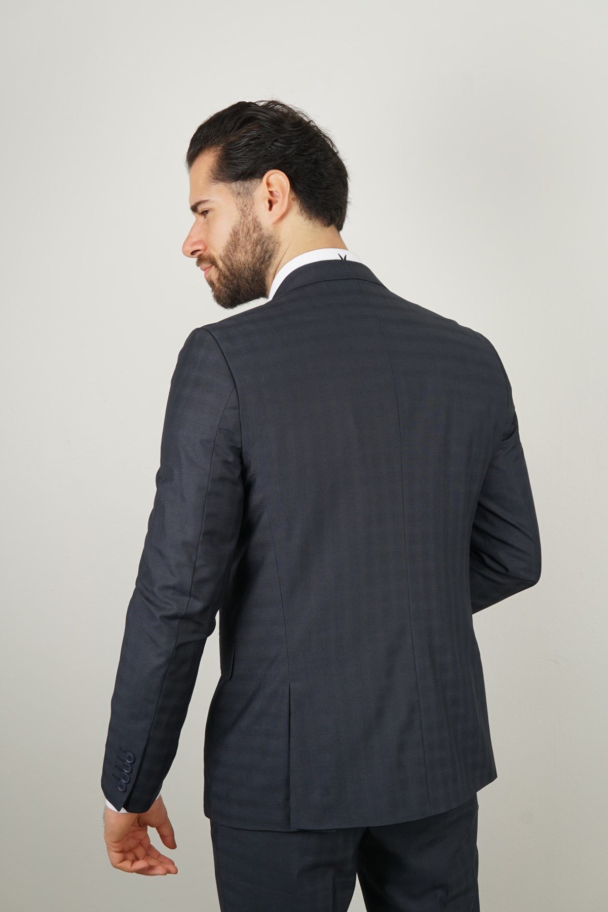 Maserto Siyah Takım Elbise Çizgi Desenli