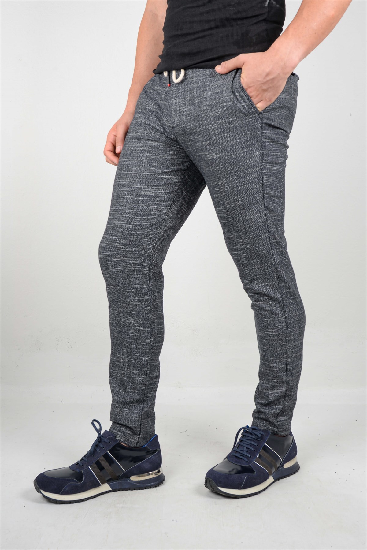 Maserto Skinny Fit Pantolon Çizgili Desenli