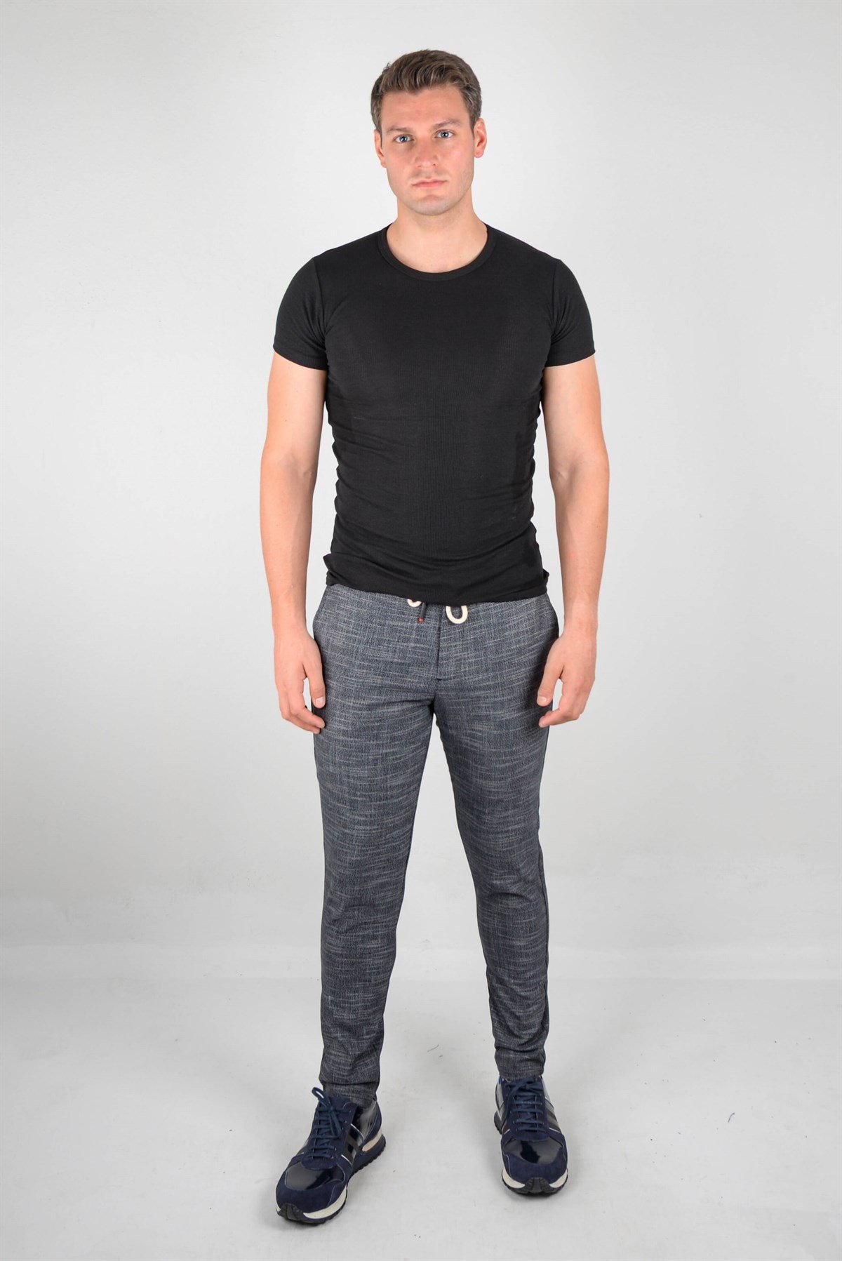 Maserto Skinny Fit Pantolon Çizgili Desenli