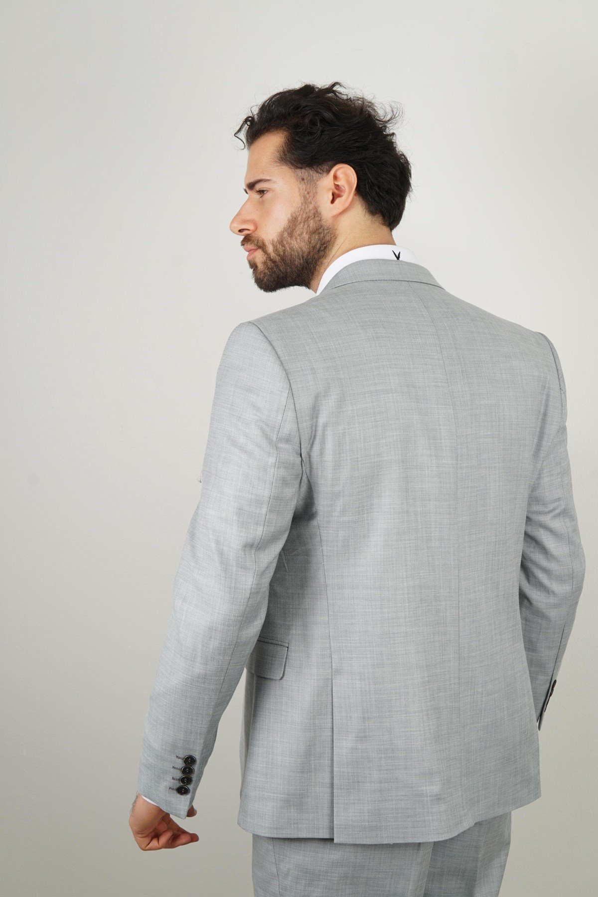 Maserto Slim Fit Açık Mavi Takım Elbise Düz Desenli