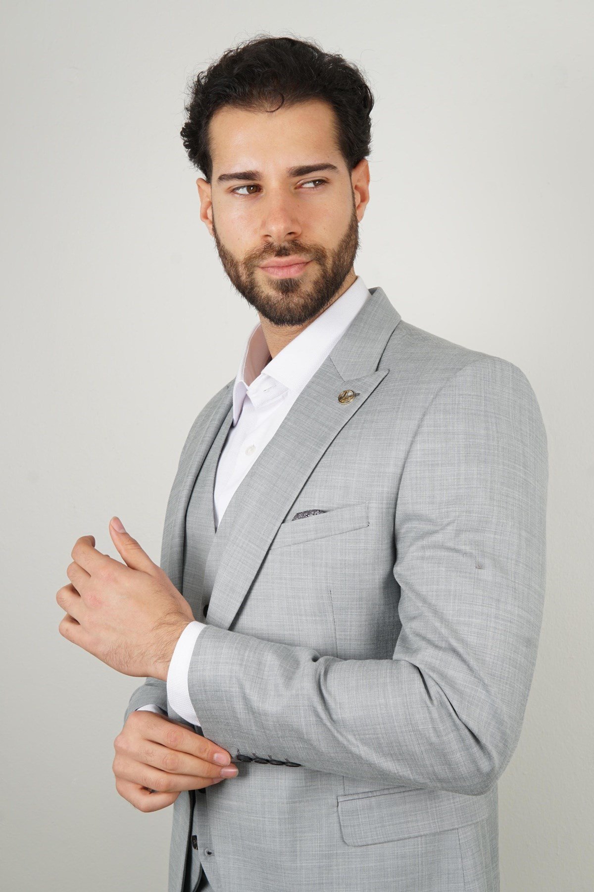 Maserto Slim Fit Açık Mavi Takım Elbise Düz Desenli