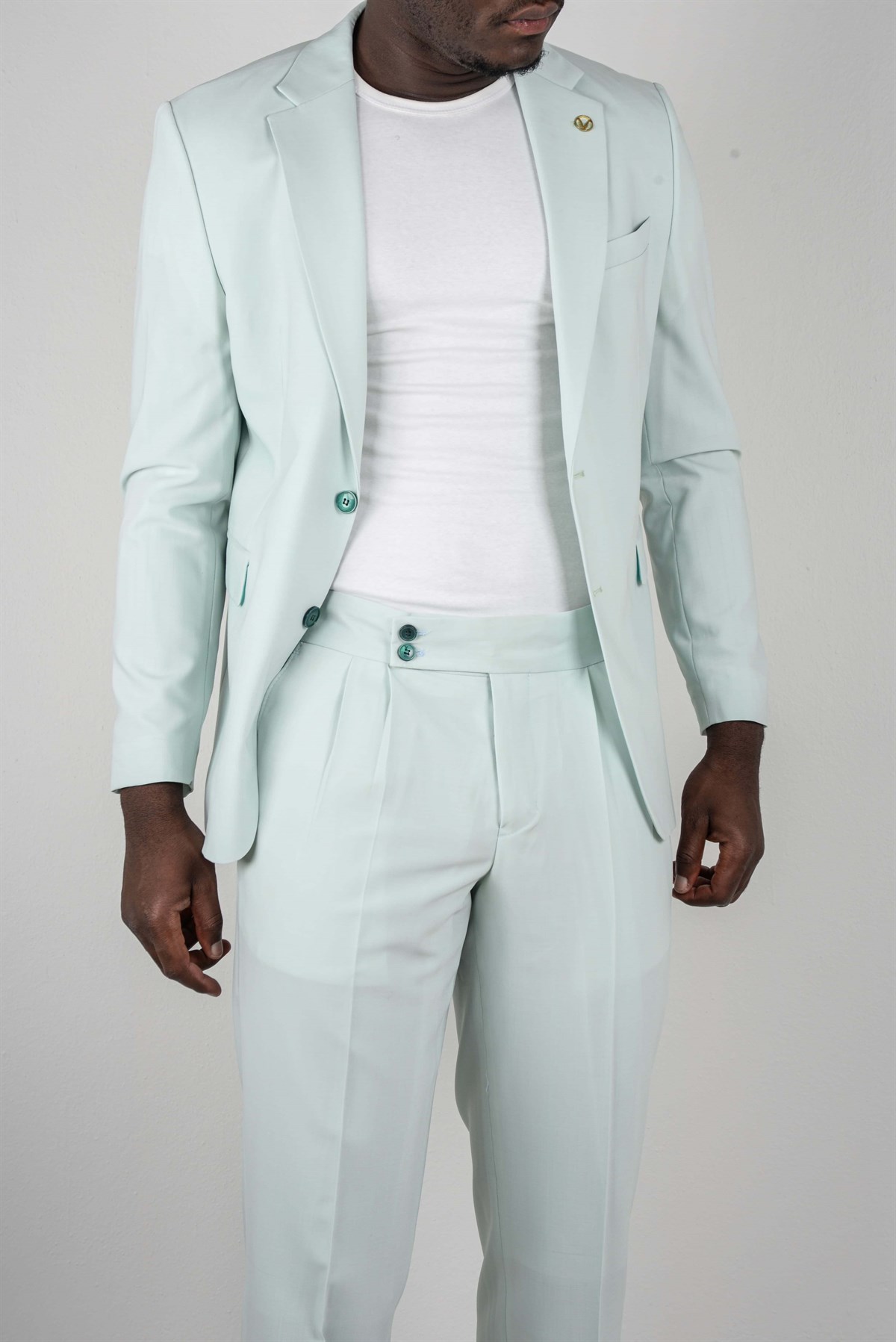 Maserto Slim Fit Açık Mavi Takım Elbise Düz Desenli