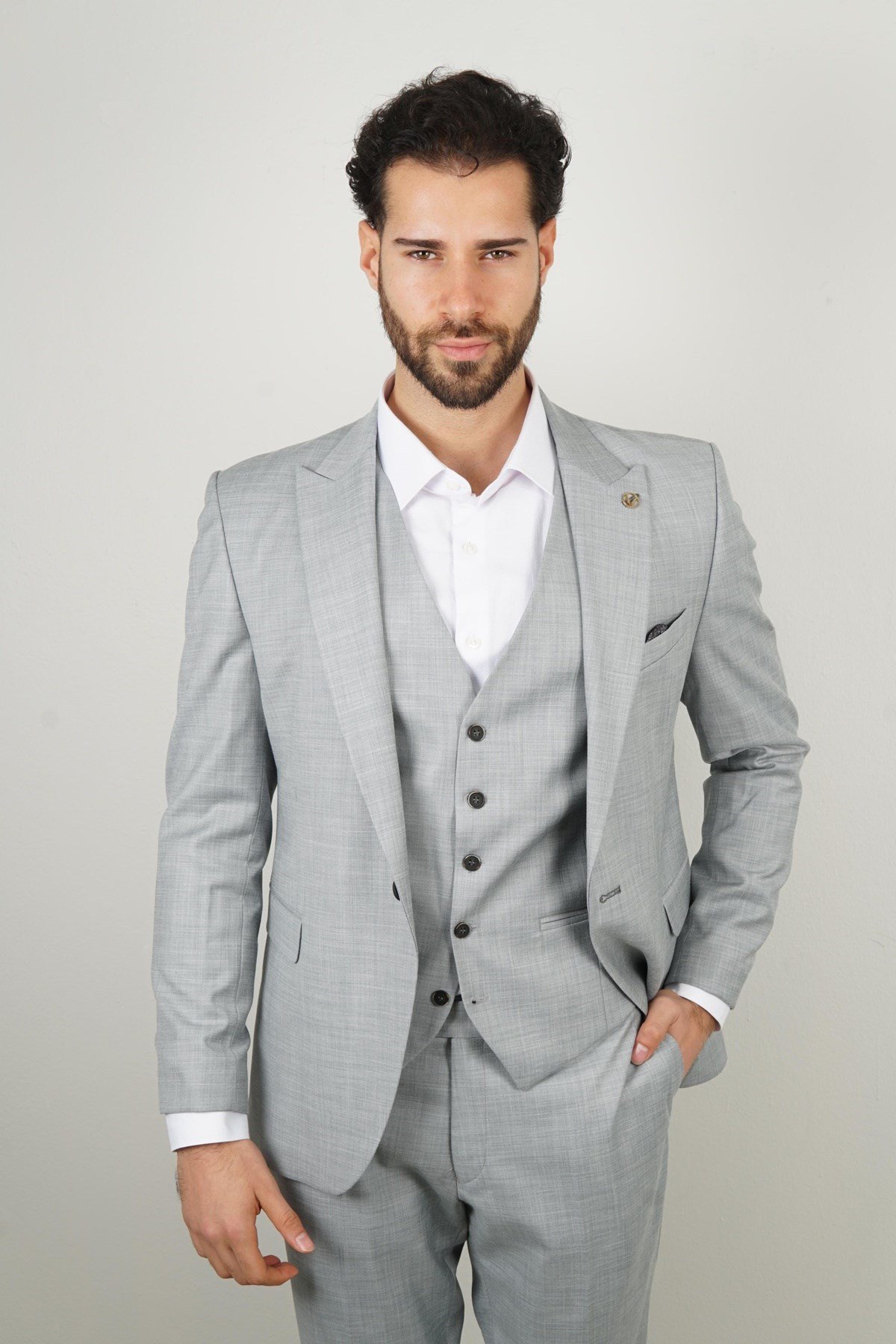 Maserto Slim Fit Açık Mavi Takım Elbise Düz Desenli