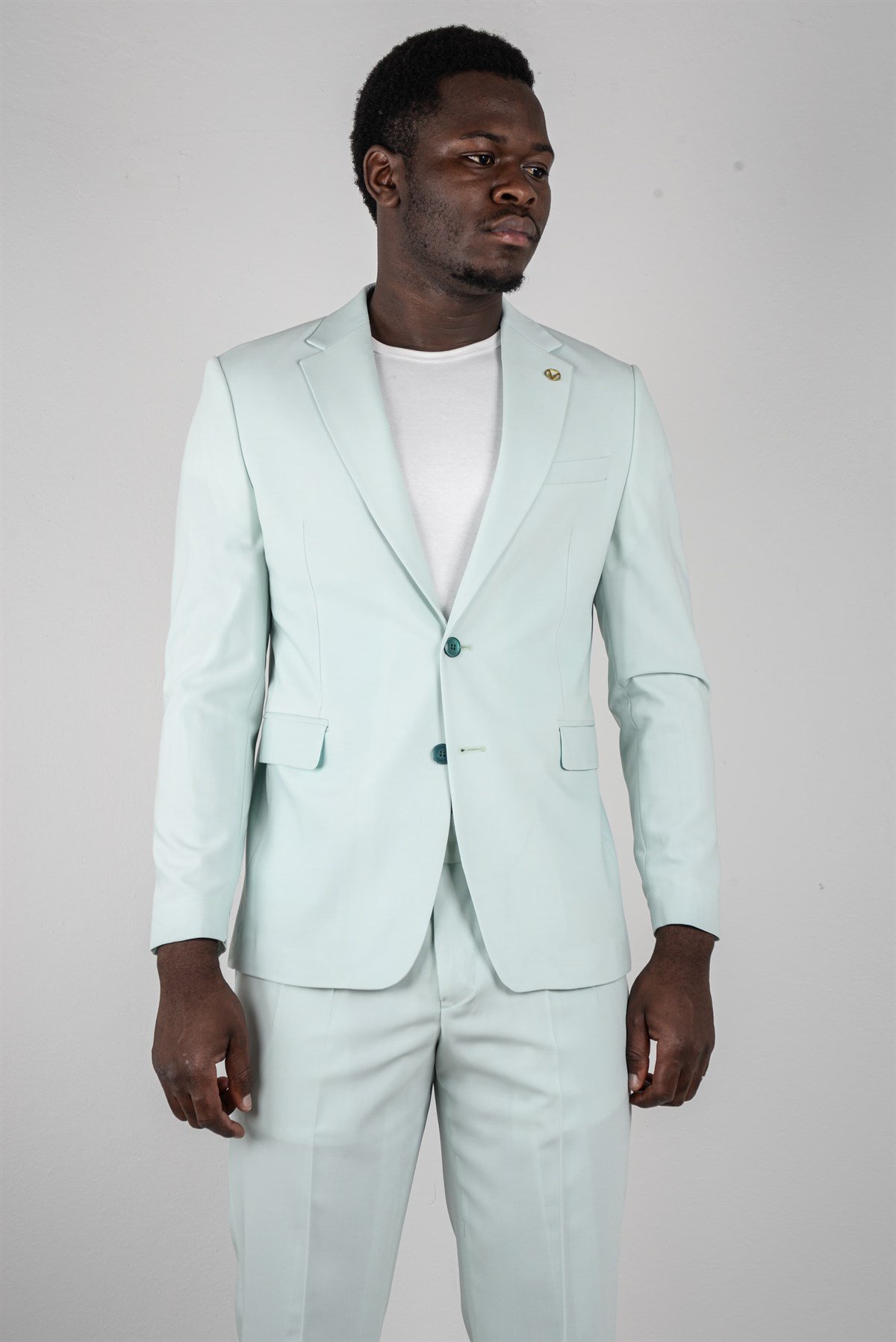 Maserto Slim Fit Açık Mavi Takım Elbise Düz Desenli