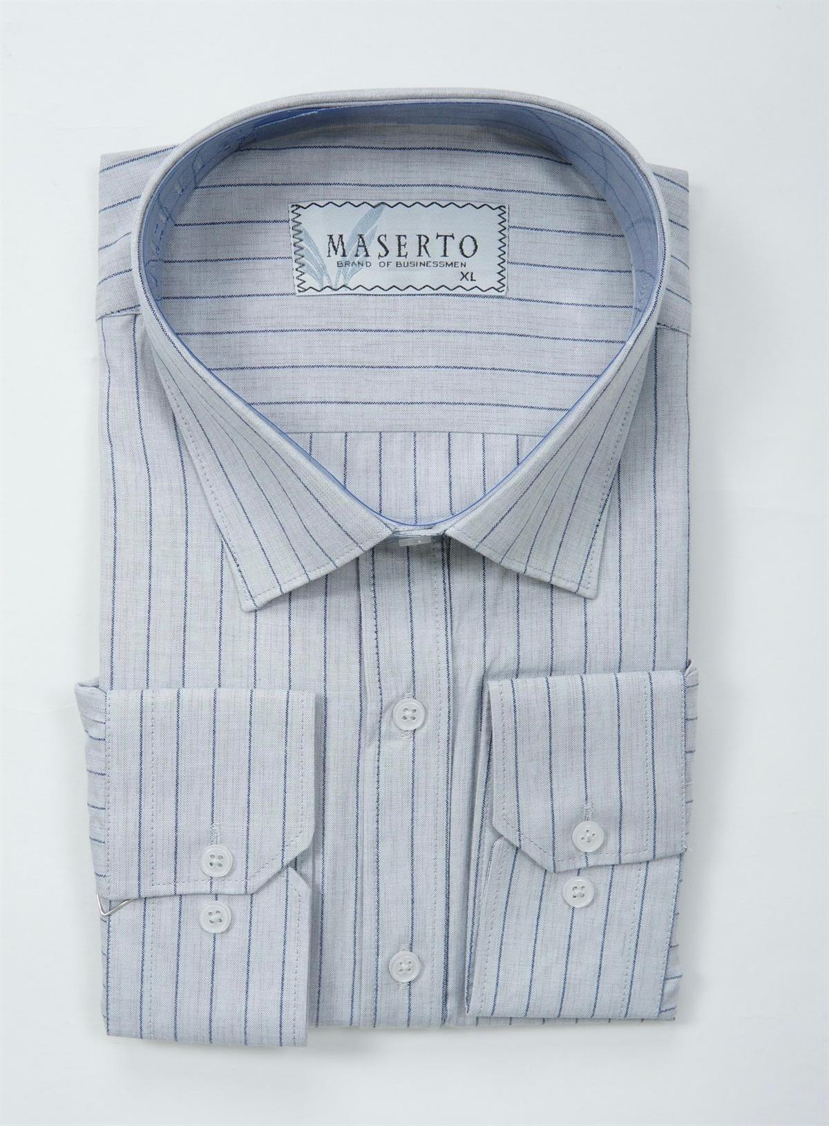 Maserto Slim Fit Beyaz Gömlek Çizgili Desenli