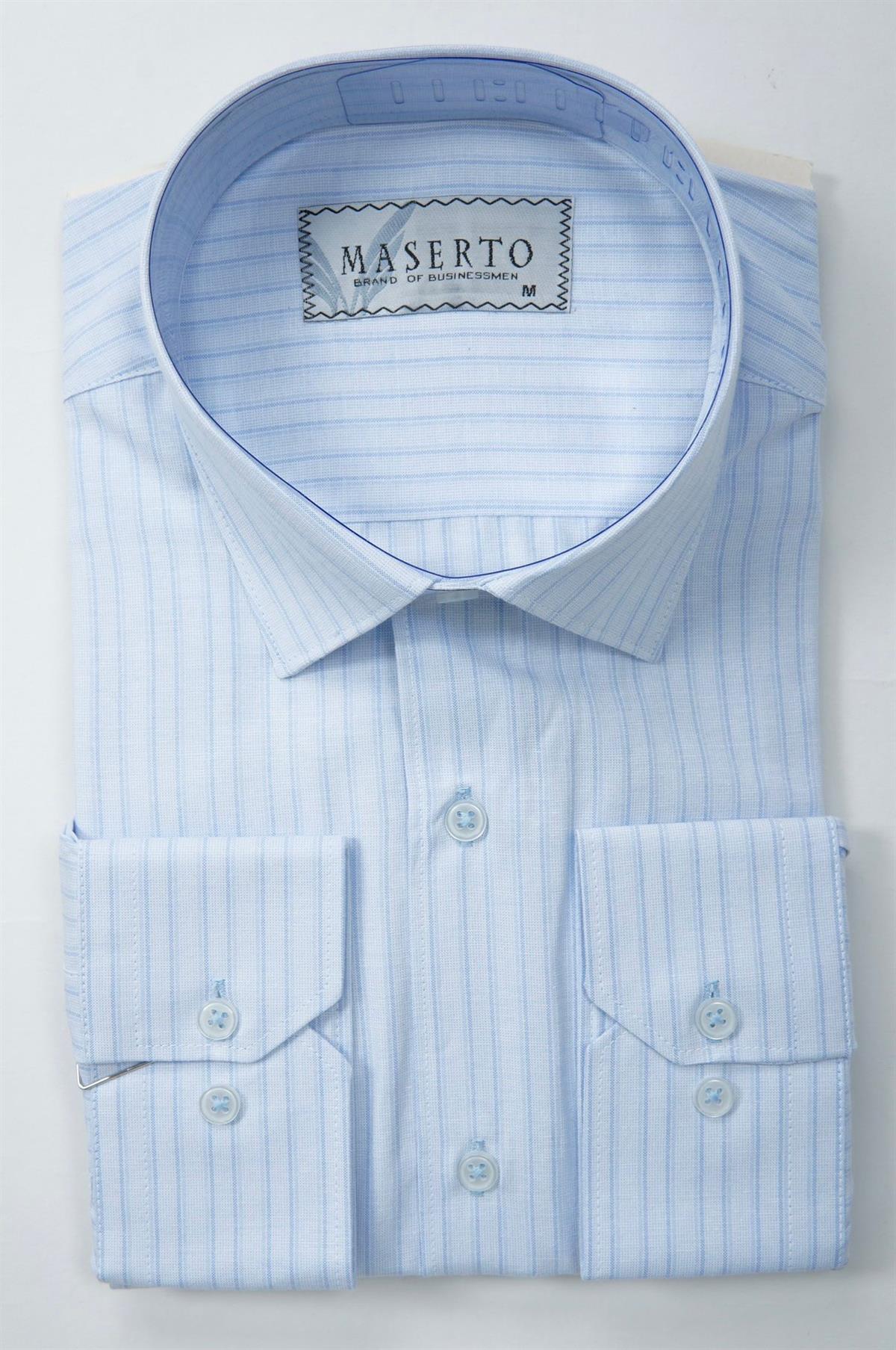 Maserto Slim Fit Beyaz Gömlek Çizgili Desenli