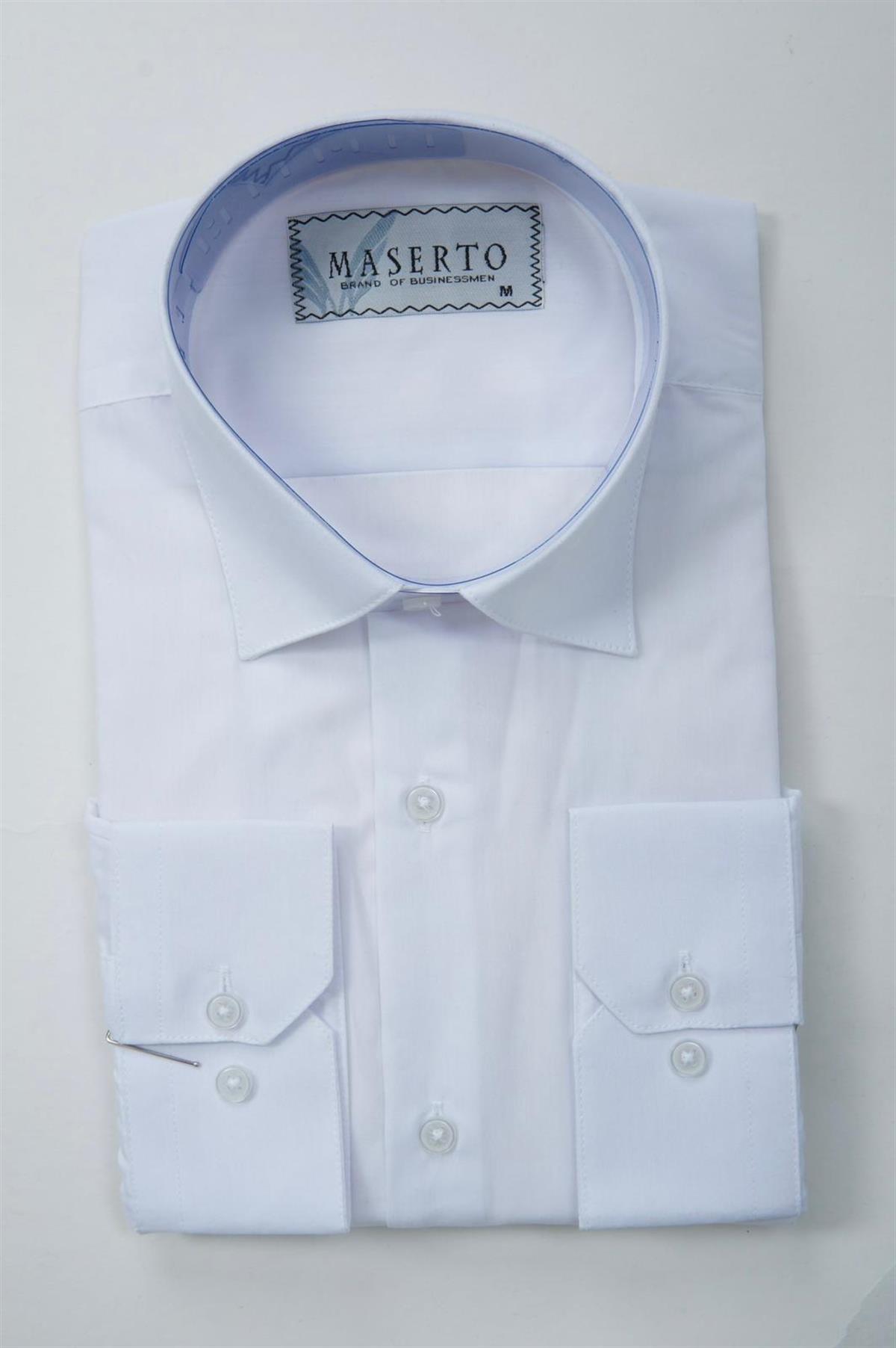 Maserto Slim Fit Beyaz Gömlek Düz Desenli