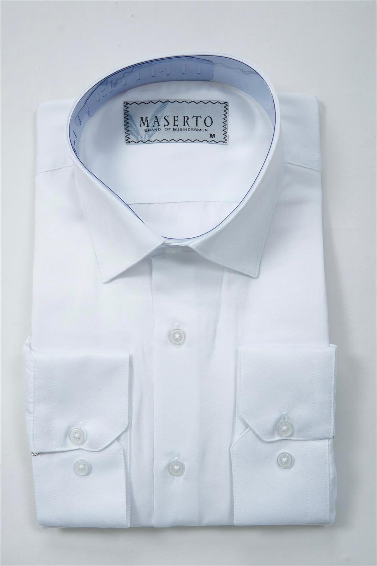 Maserto Slim Fit Beyaz Gömlek Düz Desenli