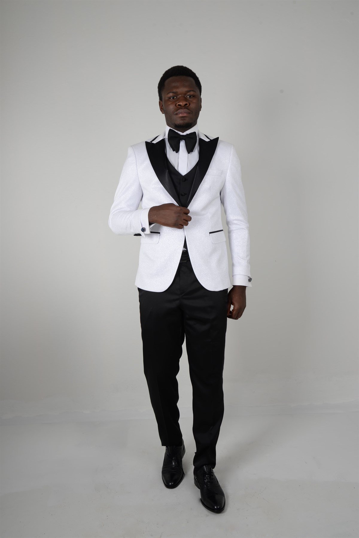 Maserto Slim Fit Beyaz Smokin Parlak Desenli