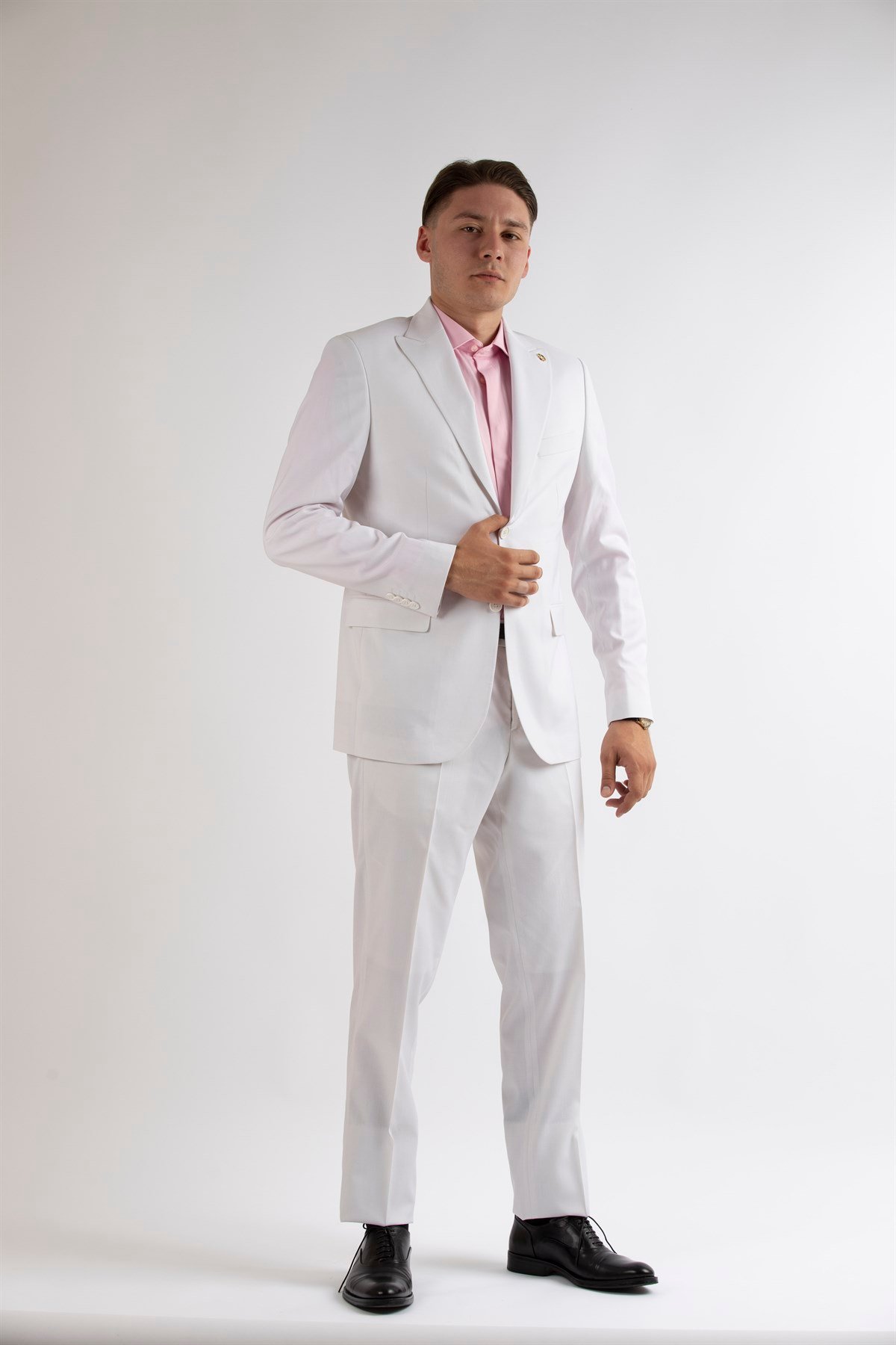 Maserto Slim Fit Beyaz Takım Elbise Düz Desenli