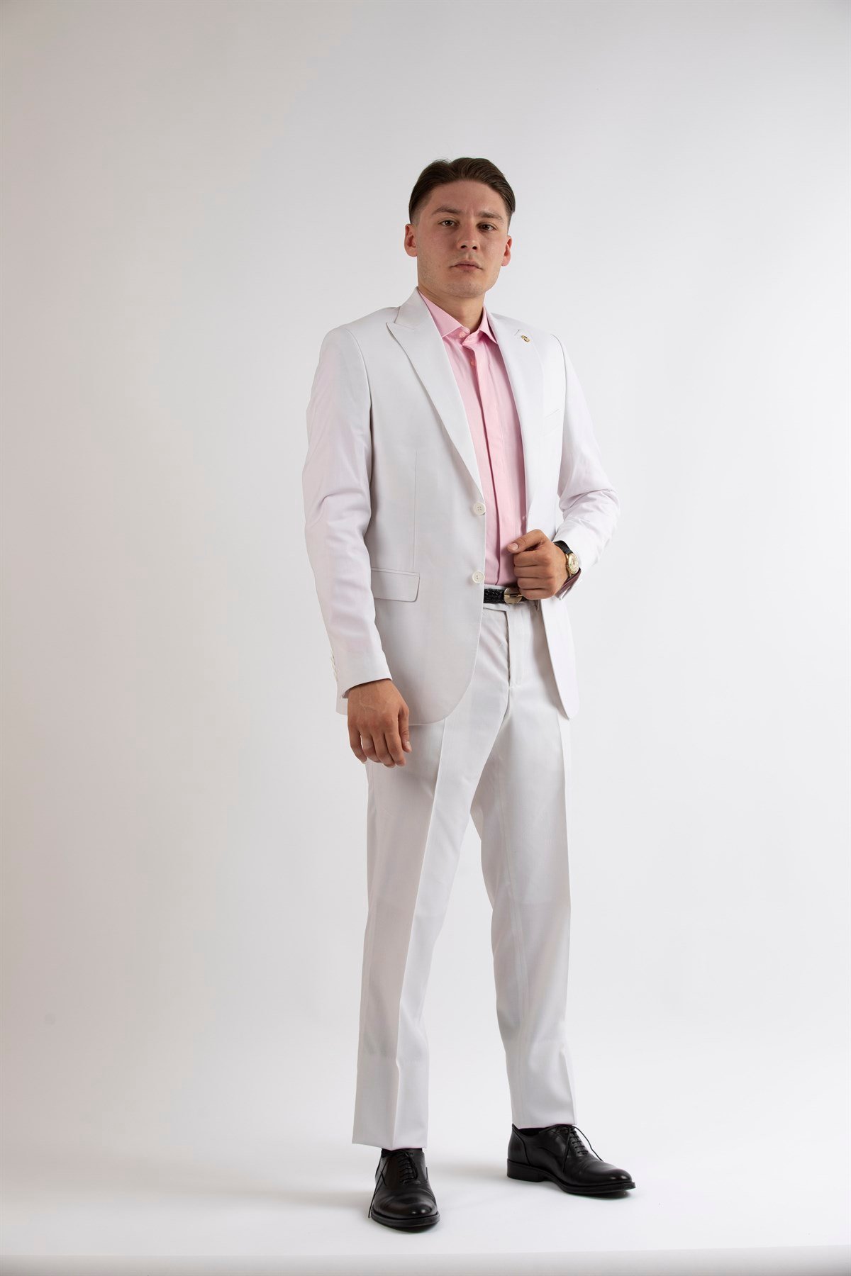 Maserto Slim Fit Beyaz Takım Elbise Düz Desenli