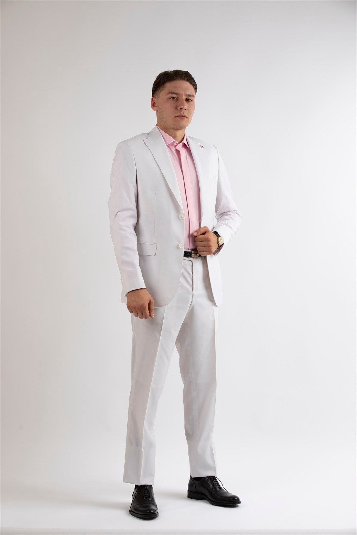 Maserto Slim Fit Beyaz Takım Elbise Düz Desenli